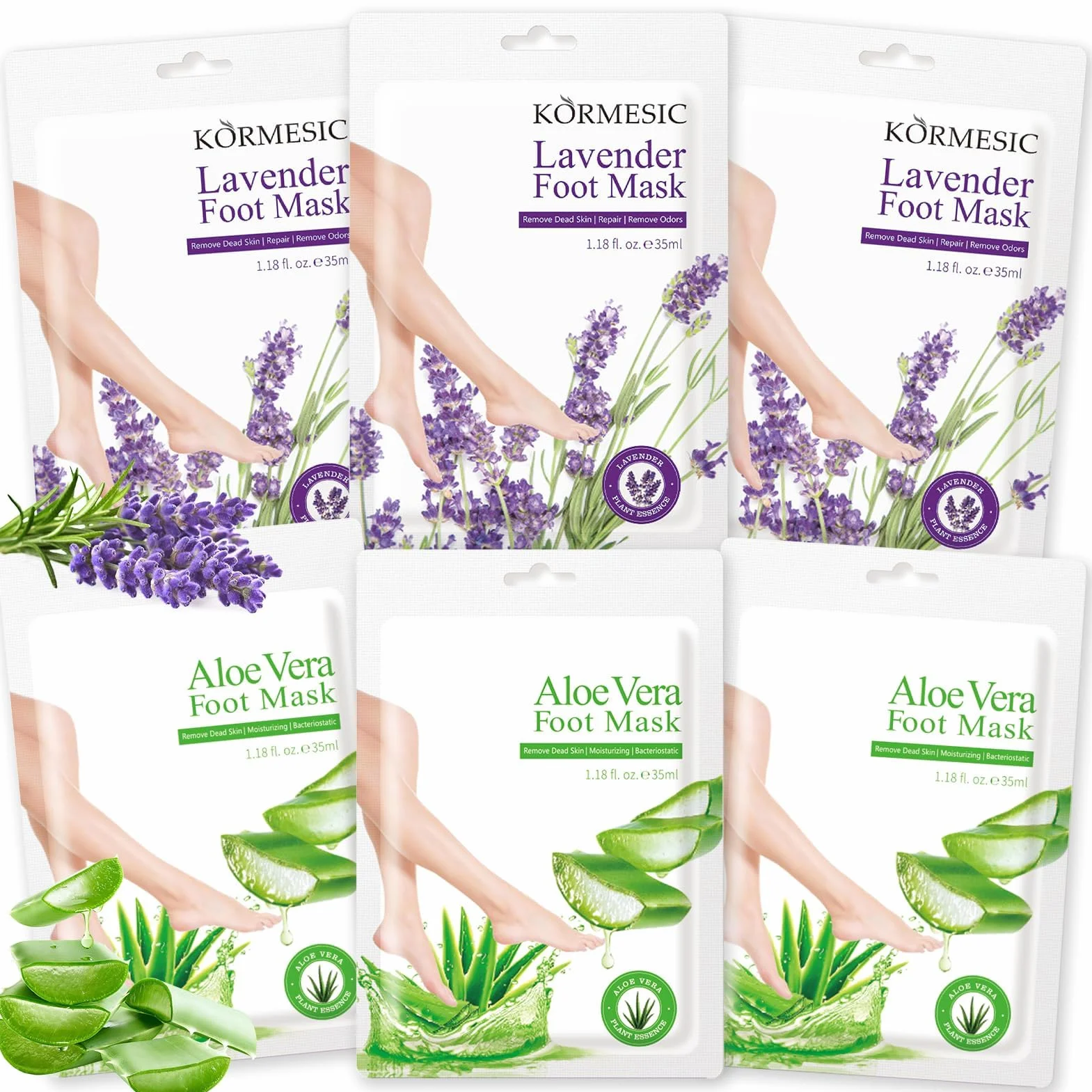6 paia di maschere per i piedi, maschera idratante per i piedi, cura dei piedis secchi e screpolati, maschera per i piedis per uomini e donne (3 paia di aloe vera + 3 paia di lavanda)