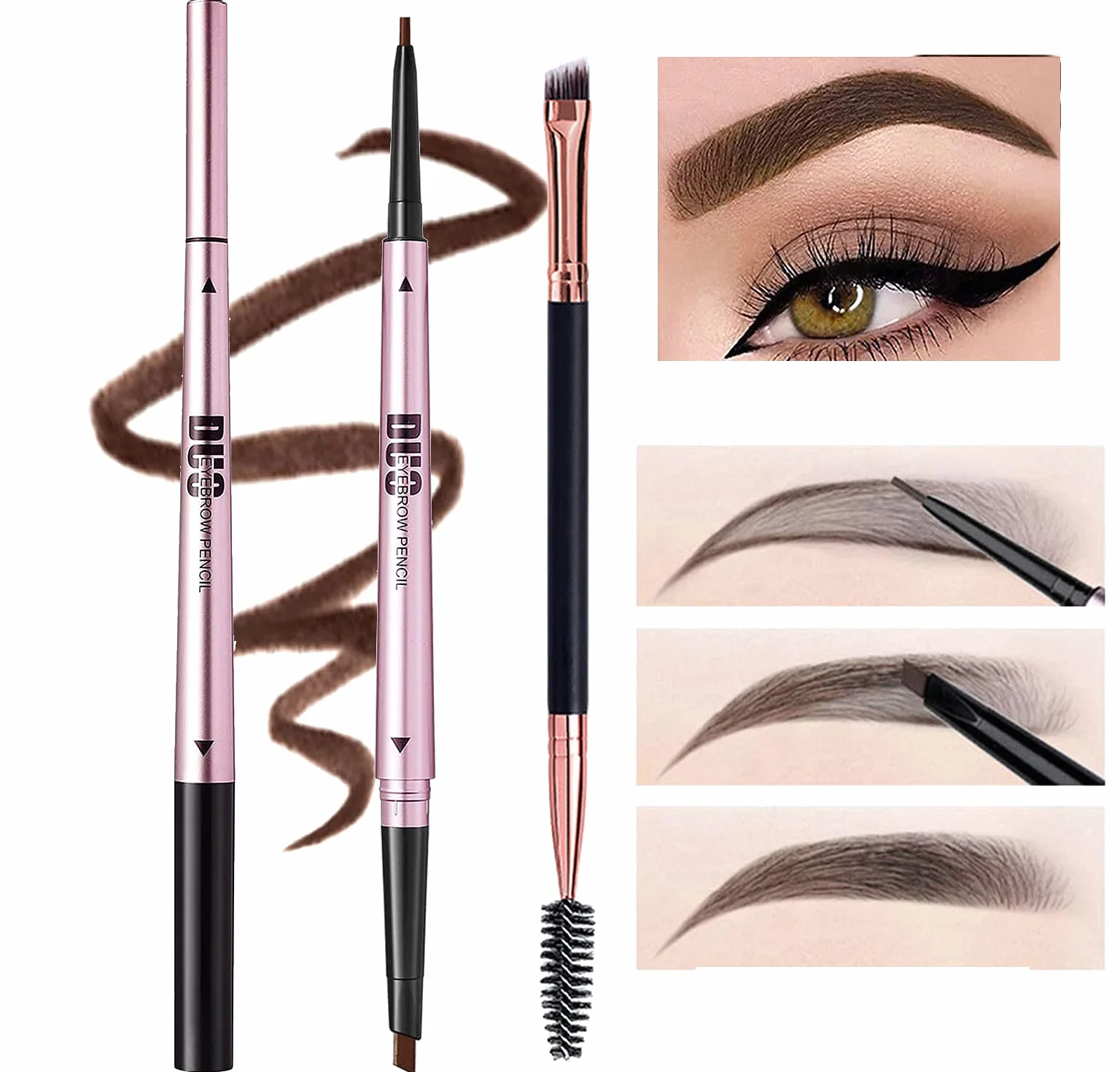 Mihqy Matita per sopracciglia,Sopracciglia Brow Ultra Slim, Waterproof, Tinta Sopracciglia, Matita per Sopracciglia a Doppia Estremità（Marrone Scuro）