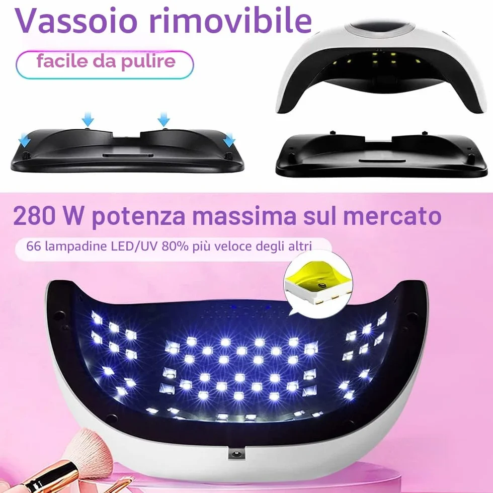Lampada UV LED per Unghie 280W 66 LED Asciugatura Rapida Sensore Automatico Portatile