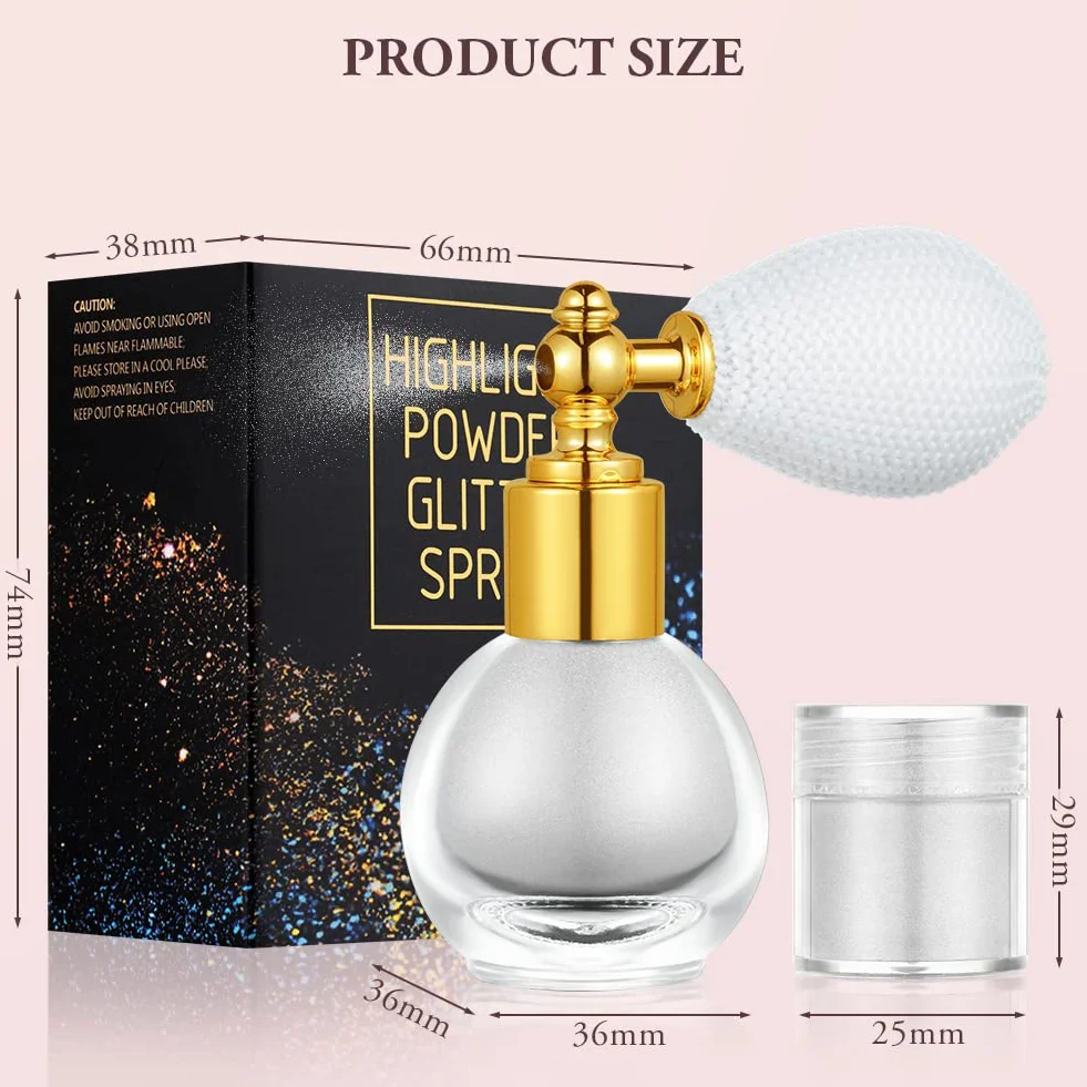 AOOWU Spray glitterato illuminante, polvere scintillante per corpo e capelli