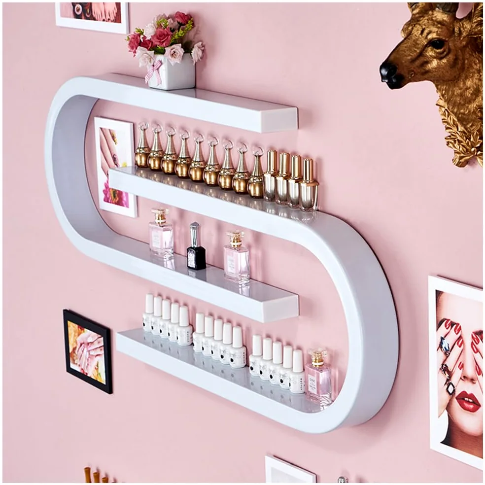 2 Confezioni di Porta Smalti A Forma di U, Porta Cosmetici E Profumi, Organizer da Parete in Metallo per Smalti, per Salone di Bellezza Domestico,Bianca
