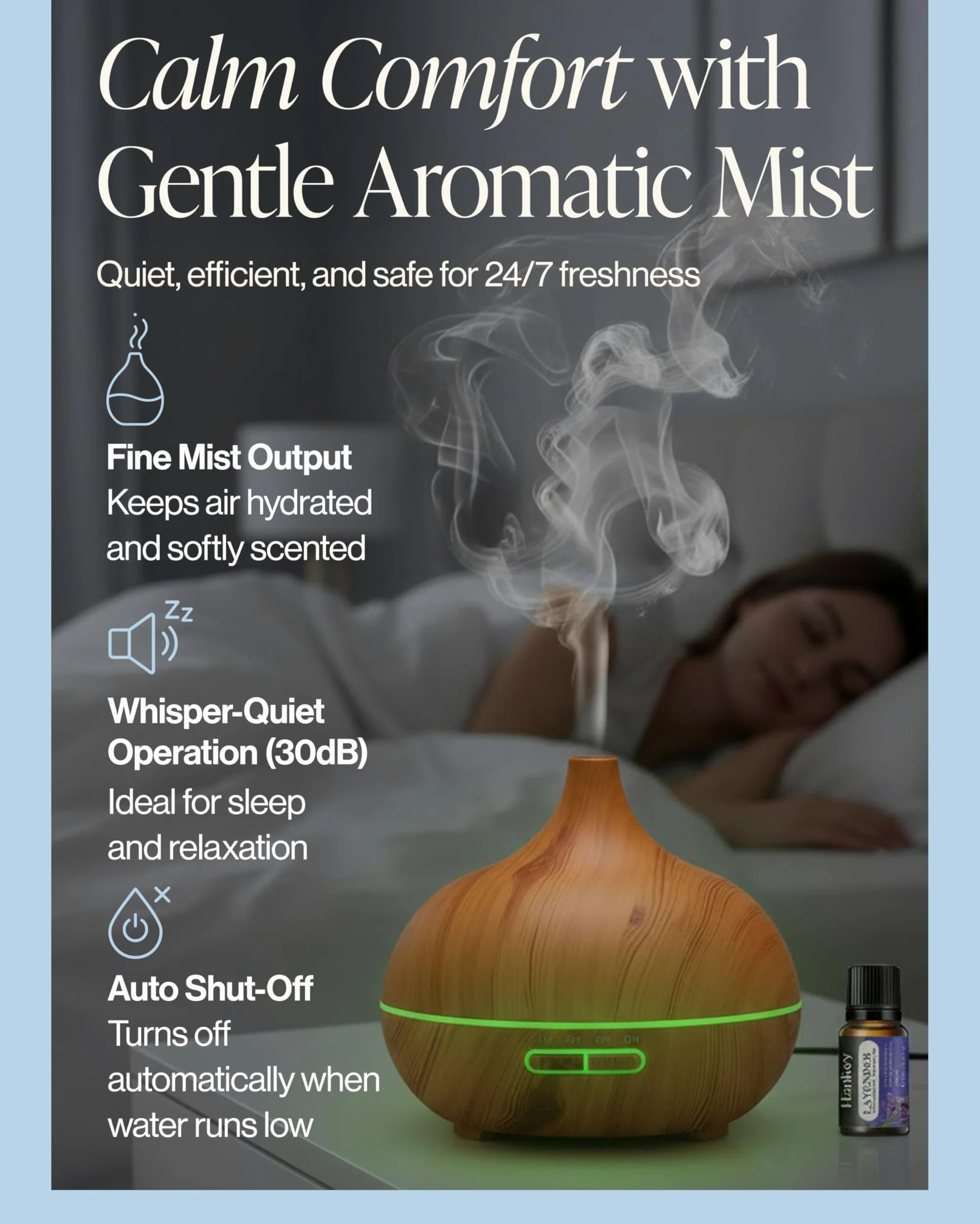 Nest & Nibble Diffusore di oli essenziali da 500 ml e 8 oli, diffusore di aromi a ultrasuoni a nebbia fredda, telecomando, luce LED, umidificatore per casa, camera da letto, ufficio, spa e benessere