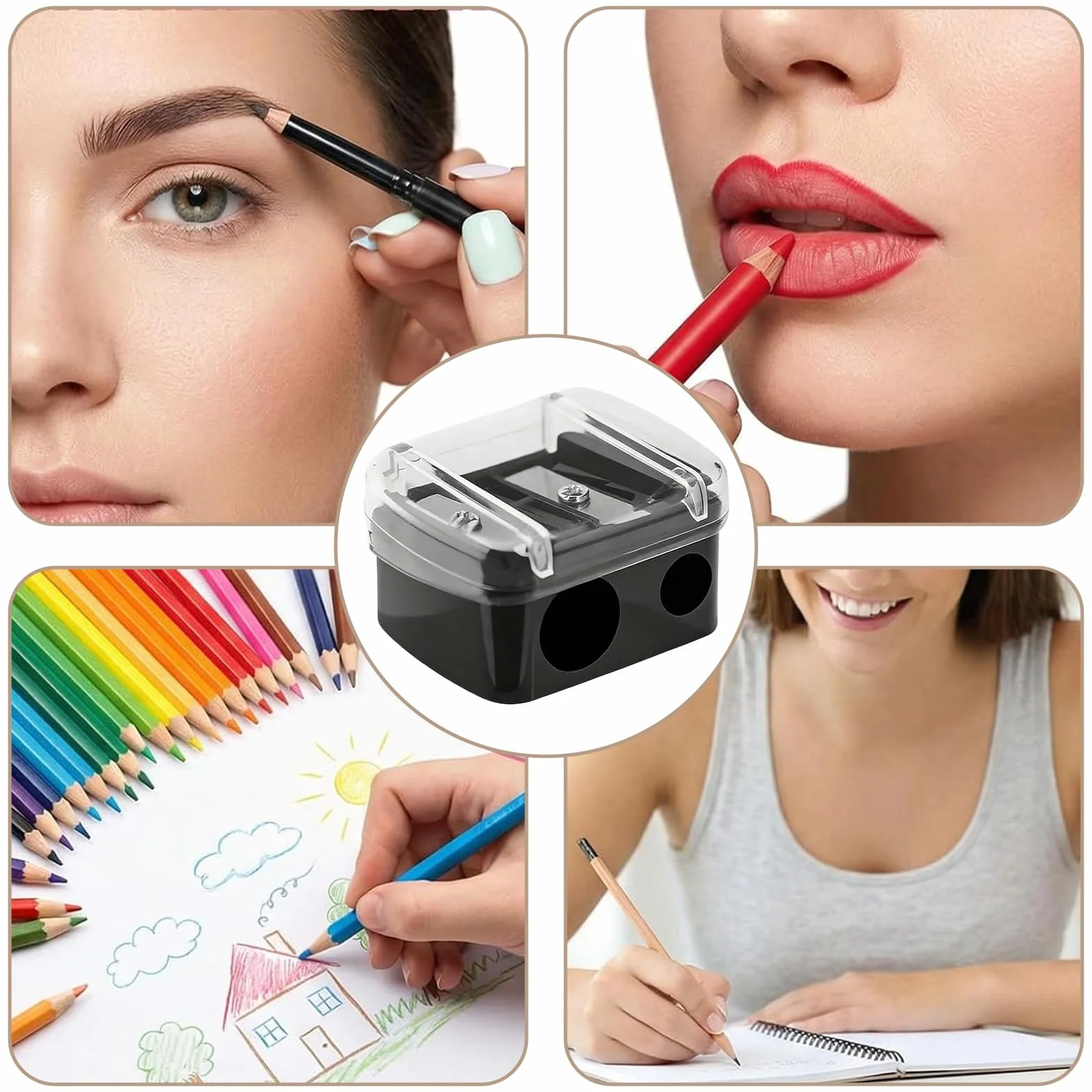 Temperamatite Trucco 3 Pezzi, Temperino Matita Occhi Doppio Universale, Accessorio Make-Up per Sopracciglia Labbra Eyeliner (Nero)
