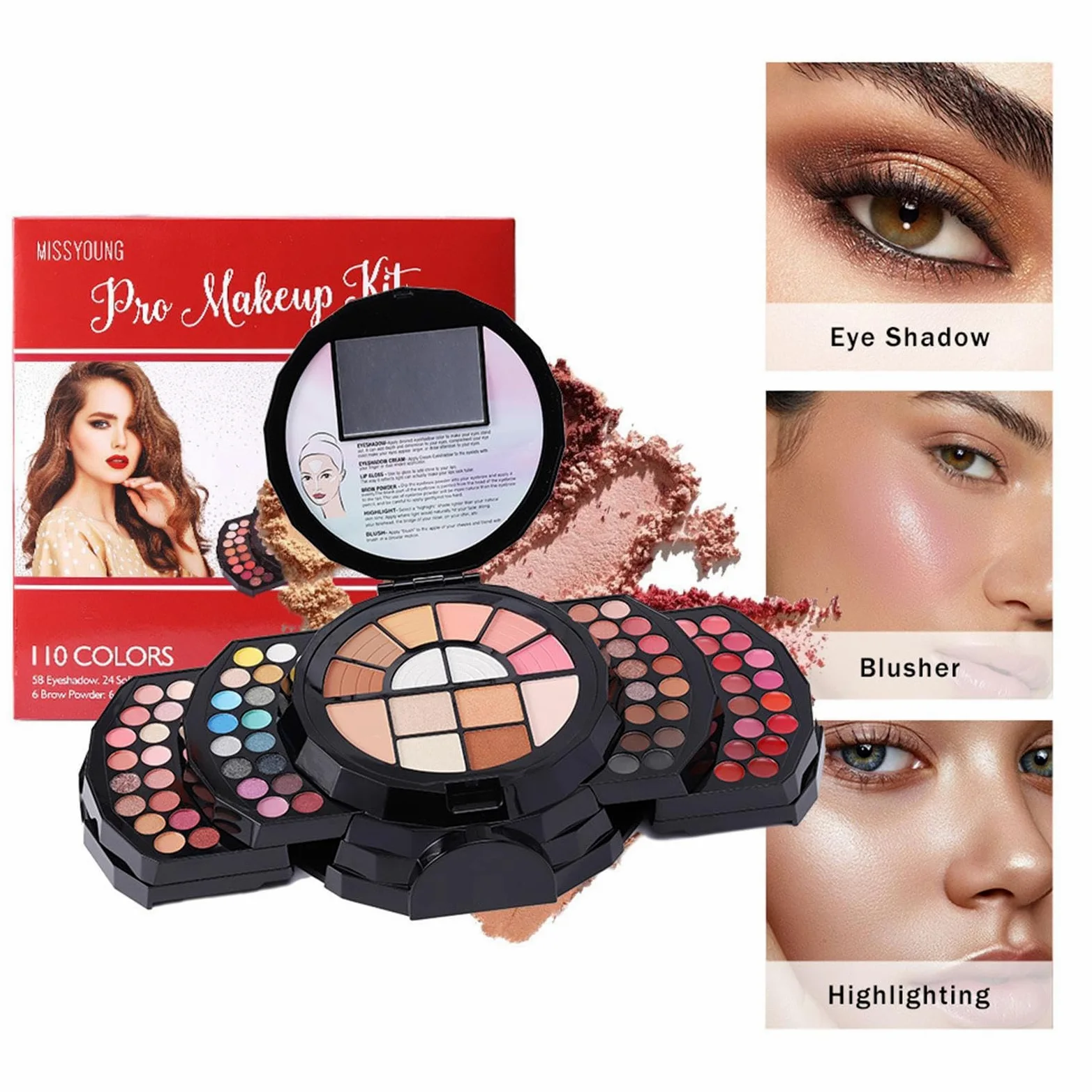 Kit Trucco Completo Molto Pigmentata Portatile Con Specchio Versatile | Kit Trucco Donna Per Donne Ragazze Viaggio Quotidiano Feste Amanti Del Trucco Appassionati Di Bellezza Principianti Hobbisti