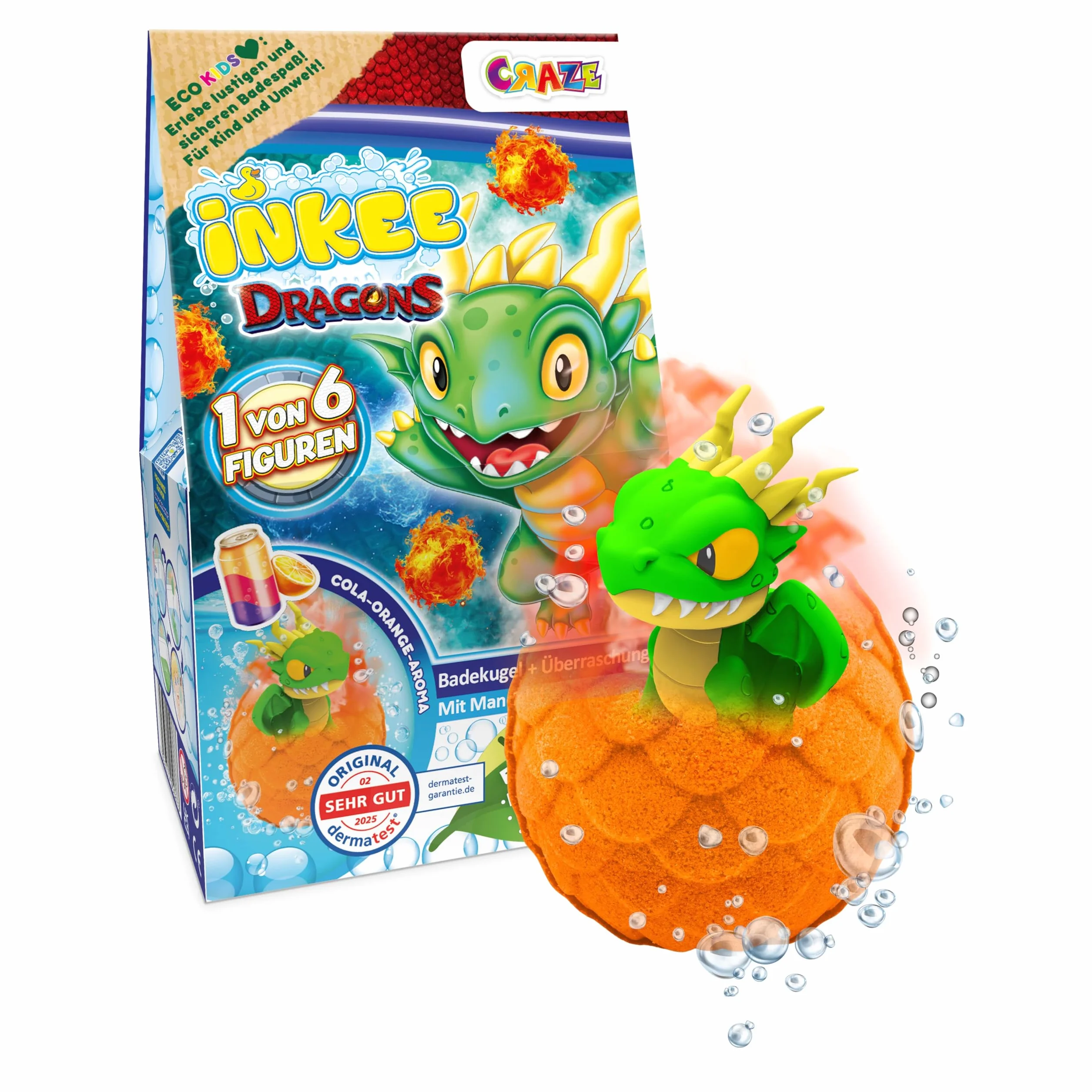 INKEE Surprise Dragons – Bomba da bagno per bambini con sorpresa, drago giocattolo all'interno – Palla da bagno per bambini con fragranza Coca arancione – divertimento palline da bagno con sorpresa (1