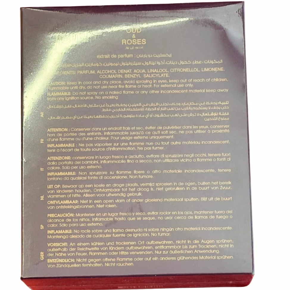 Eau de Parfum Oud and Roses, 60 ml di Ahmed | Per uomini e donne | Rosa turca | Oud | Lavanda | Sandalo | Ambra | Muschio | Alta concentrazione di olio
