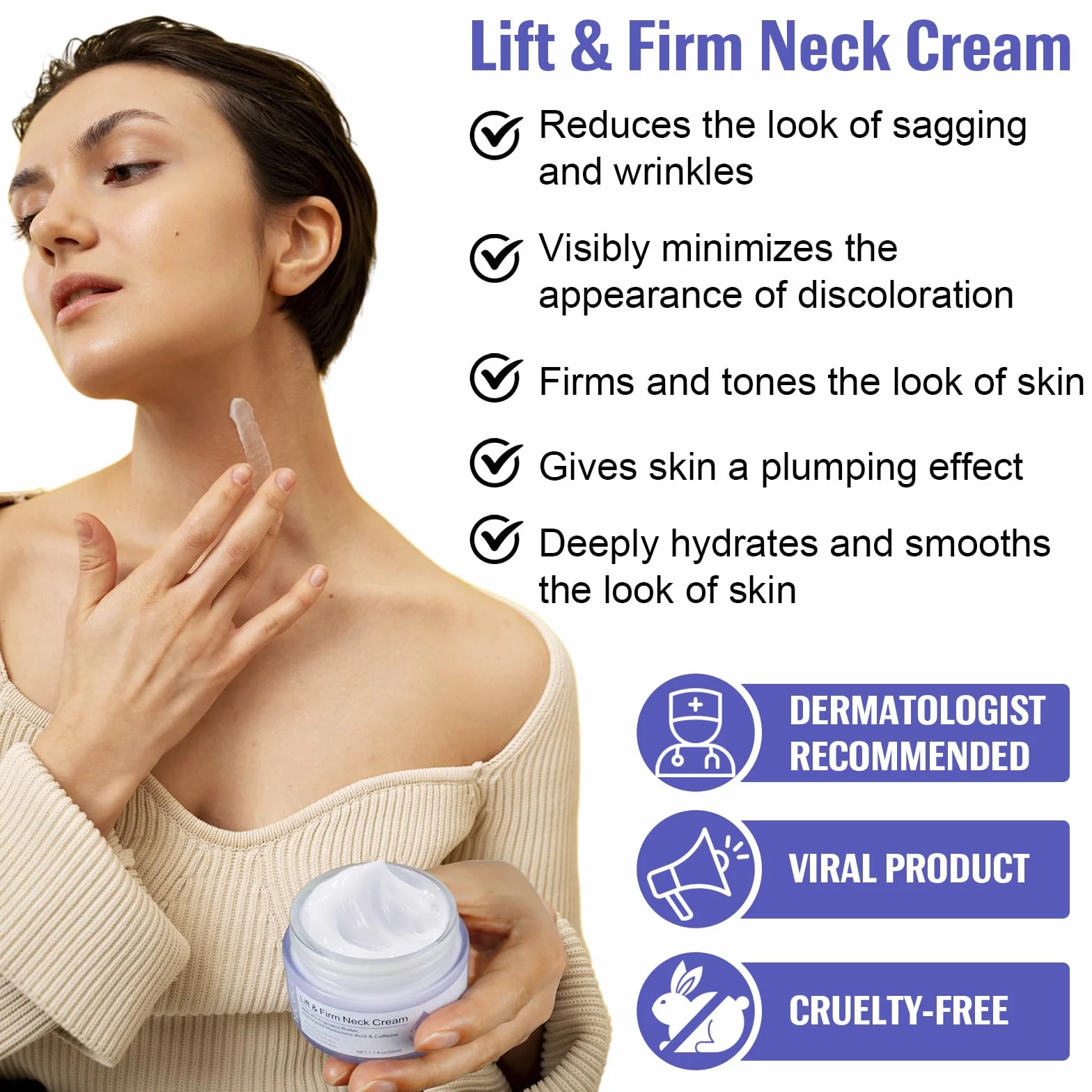 Crema Rassodante per il Collo, Crema per il Collo Con Complesso Rassodante Riparatore Proattivo, Crema per il Doppio Mento, Crema Collo e Décolleté Lifting, Idratante, Anti-invecchiamento, 50ml