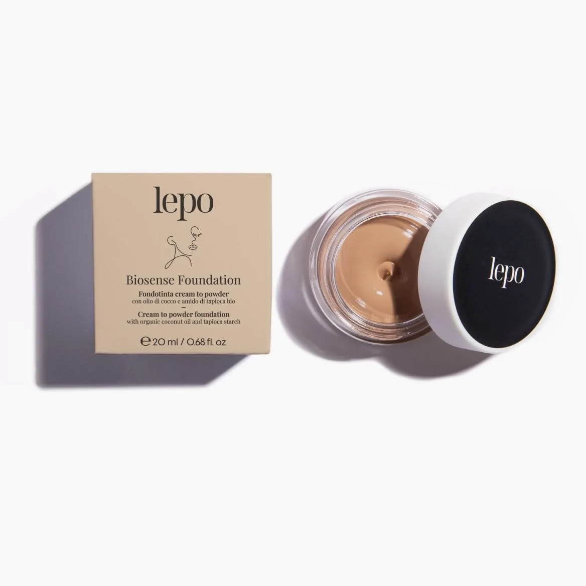 LEPO | Fondotinta Cream to Powder BioSense N. 02 Nude, con Olio di Cocco e Amido di Tapioca Bio, Pelle levigata e Idratata Tutto il Giorno