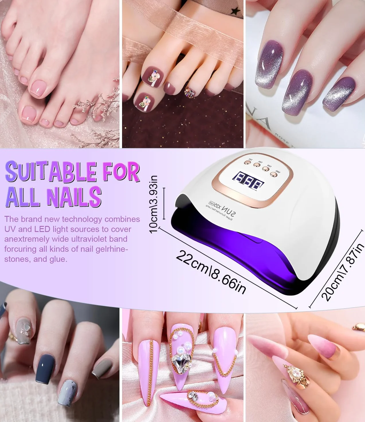Lampada UV LED Unghie, 380W Professionale Semipermanente Curare Rapidamente Pedicure Fornetto Unghie per Tutti i Smalti, Automatico Sensore e Schermo 4 Timer per Manicure a Casa e in Salone