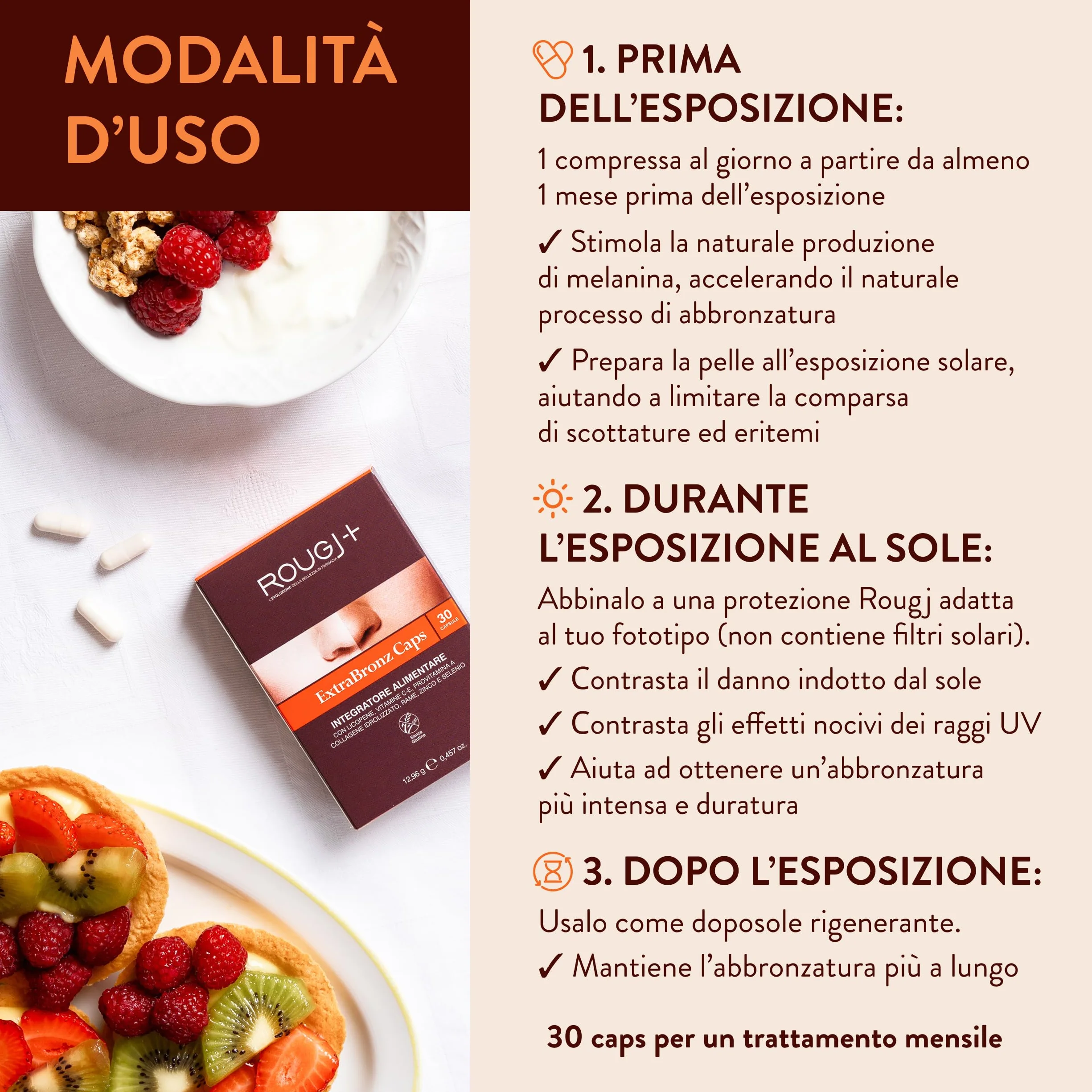 Rougj Capsule Betacarotene per Abbronzatura Forte - Integratori per Abbronzatura con Vitamina A - Integratore Abbronzatura 90 Capsule, una al Giorno ExtraBronz Caps - Made in Italy