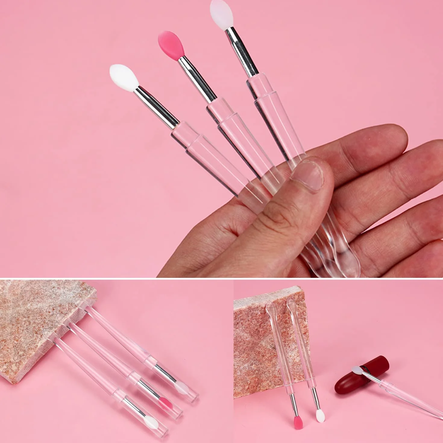 Mini spazzola per labbra con cappuccio, applicatore portatile in silicone riutilizzabile per rossetto, bacchette per lucidalabbra