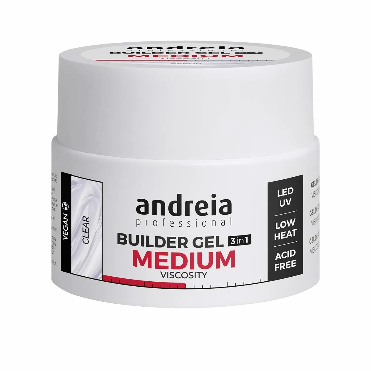 Andreia Professional - Gel di costruzione per unghie, Viscosità media, perfetto come base e top coat, kit nail art LED & UV, prodotto vegano e neutro in carbonio, trasparente 44 g