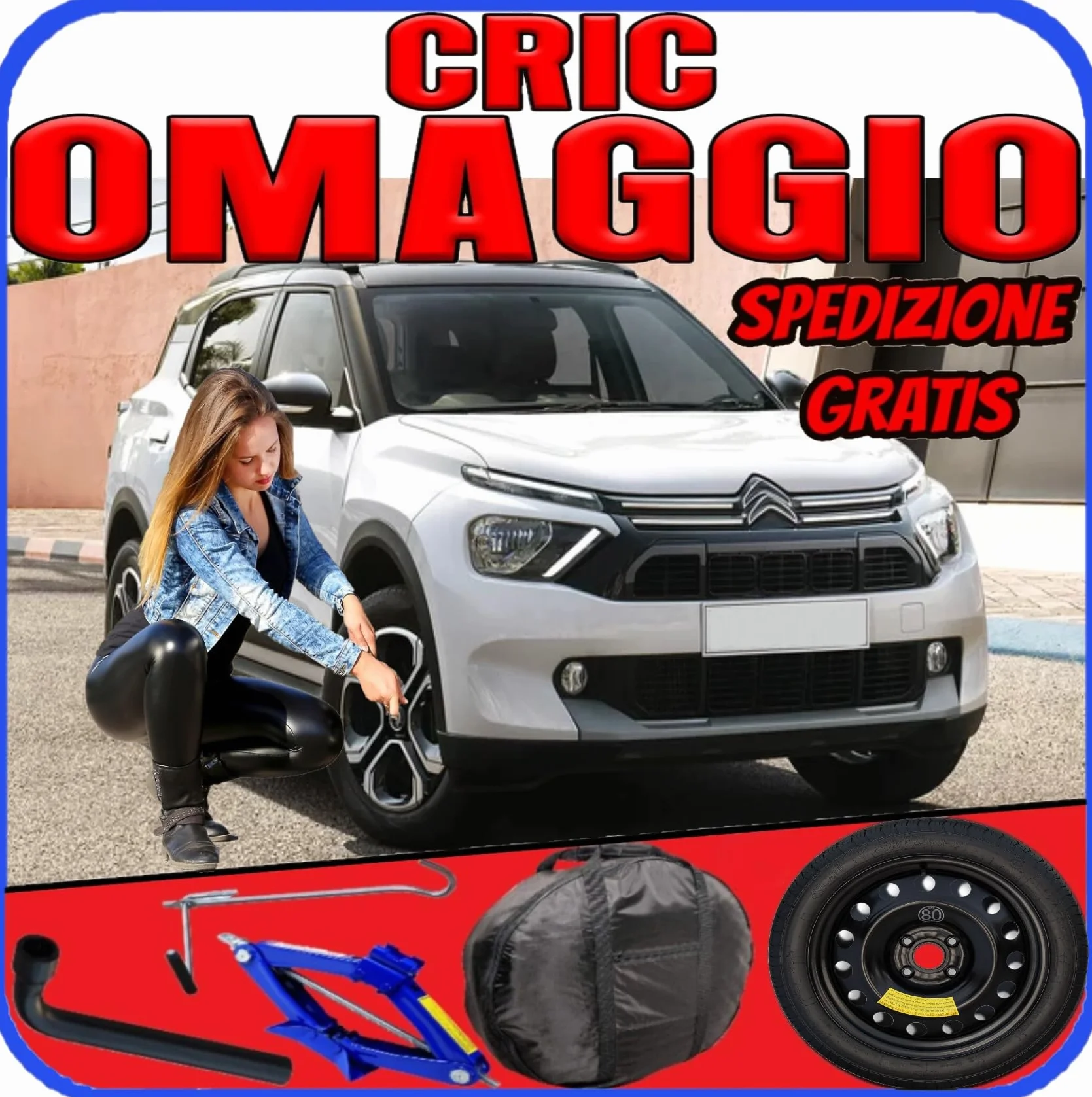 Generico Ruotino Di Scorta Per Citroen C3 Aircross 125/80 R16 4 Fori Anno 2017-2024 Con Kit Cric e Chiave