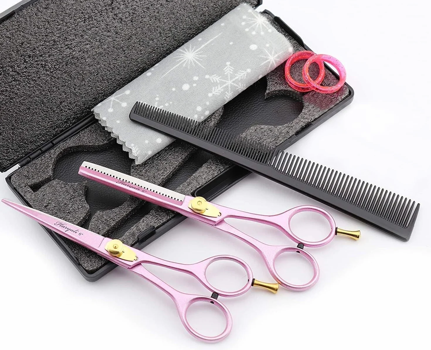 Haryali London Forbici professionali da parrucchiere da barbiere, 15,2 cm, per taglio dei capelli, con set di viti regolabili, confezione nera