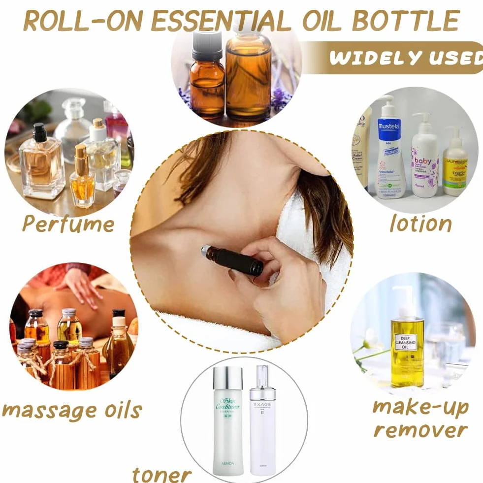 5 ml Roll On Vuoto per Oli Essenziali - 4Pcs Marrone Bottiglie Vuote in Vetro, con Sfera in Acciaio Inossidabile, Boccette Vetro per Aromaterapia, Profumi, Oli Essenziali e Cosmetici