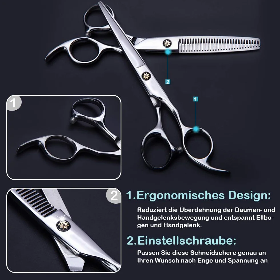 Set di Forbici da Parrucchiere - 2 Forbici ad Ultrasuoni in Acciaio Inox per Capelli, Barba e Animali Domestici - Accessori Professionali