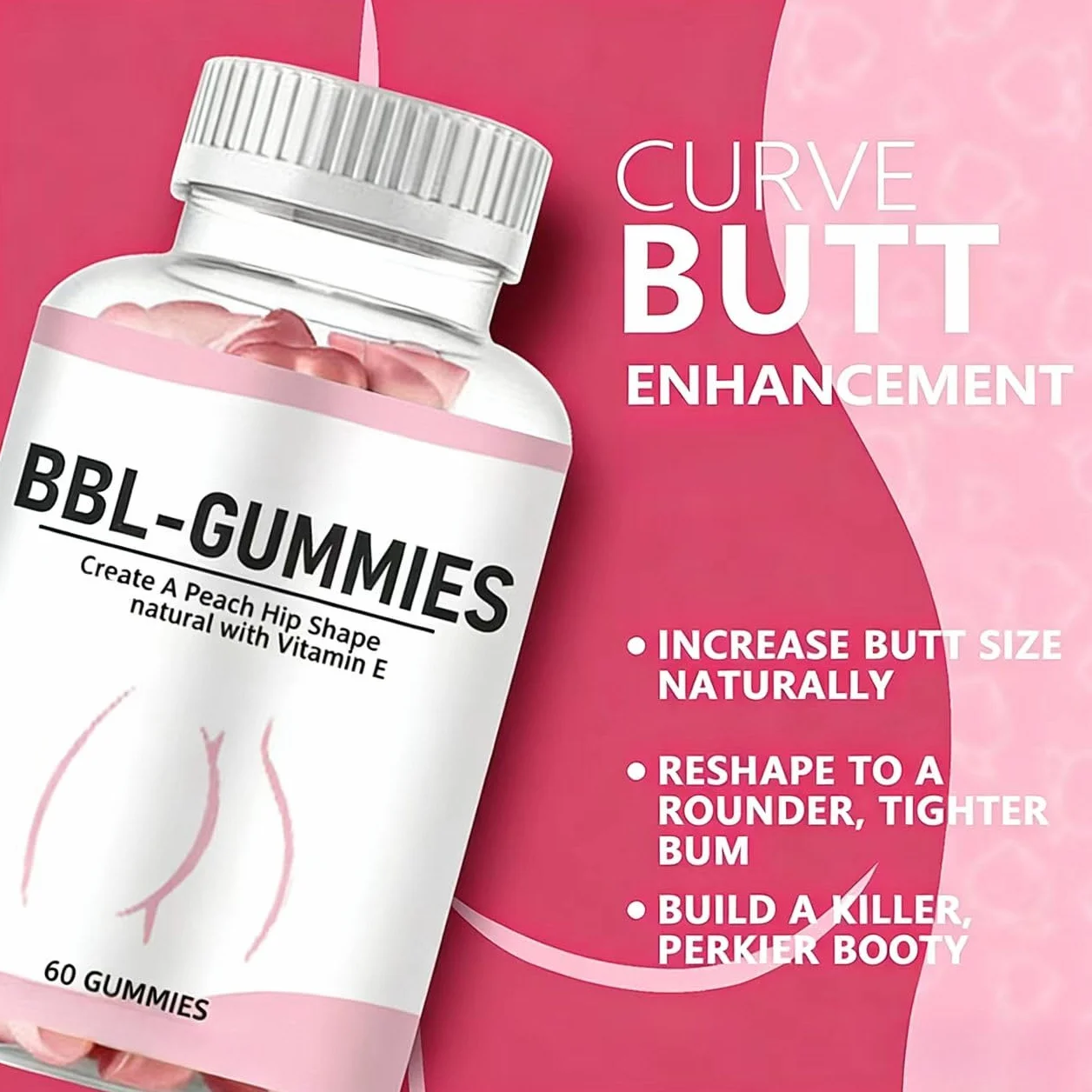 BBL Gummies, Aiuta la crescita naturale dei glutei, nutre la pelle e l'elasticità, favorisce la circolazione sanguigna, sapore di pesca