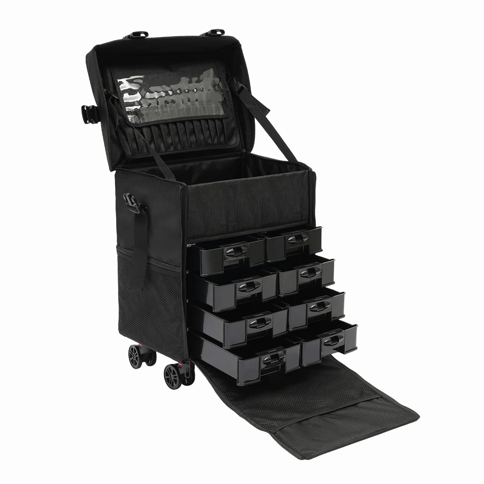 Valigetta per trucchi con rotelle, in tessuto Oxford, con 8 cassetti rimovibili, 4 ruote universali, grande spazio, valigetta professionale per trucchi per trucchi, saloni di bellezza, viaggi, uso