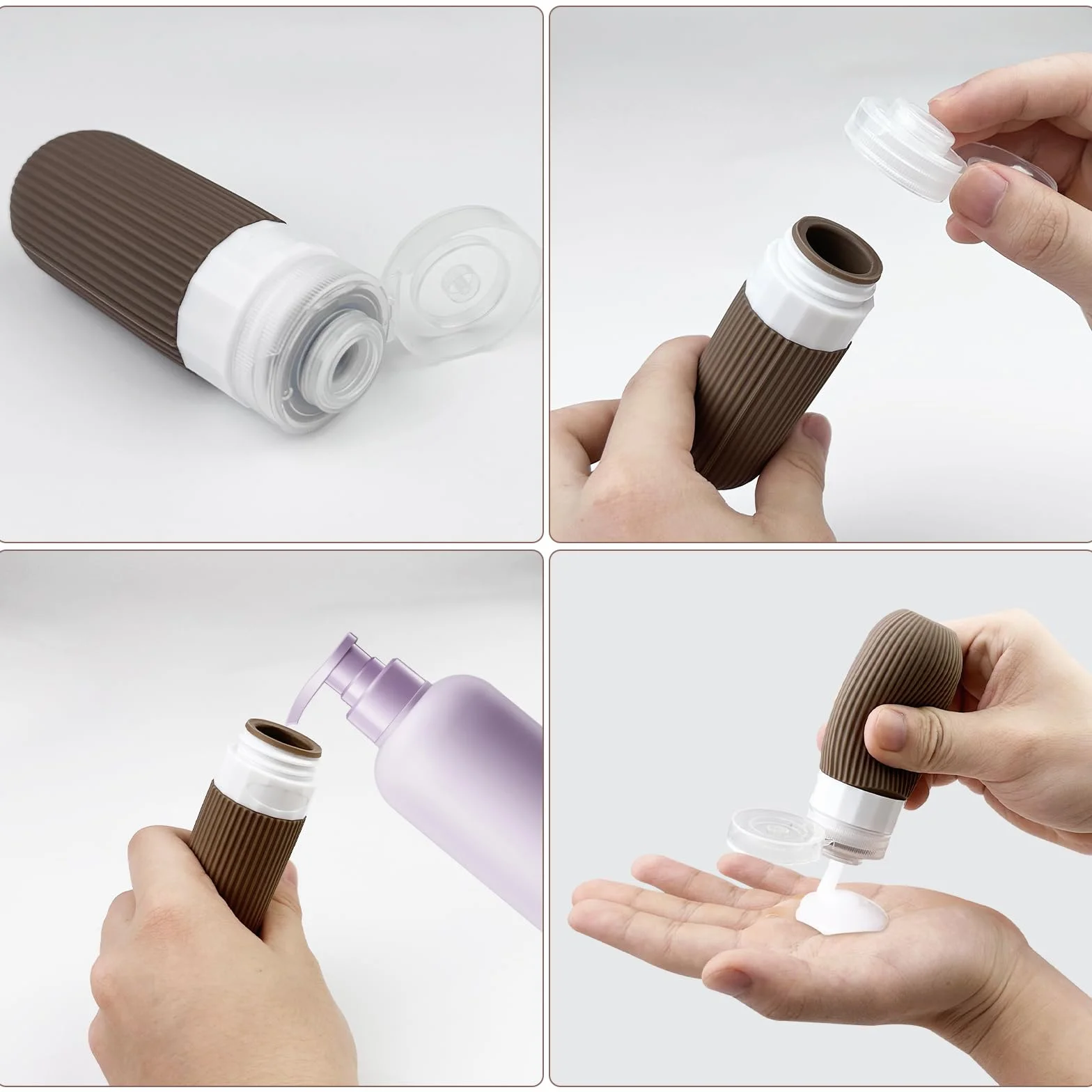 Newpop Contenitori da Viaggio Per Liquidi(4Pcs), Kit Bottigliette Aereo Prodotti Igiene Travel, 4 Pezzi Flaconi in Silicone 100 ml Set, Bagno Boccette Contenitore Bottiglie Shampoo da Viaggio