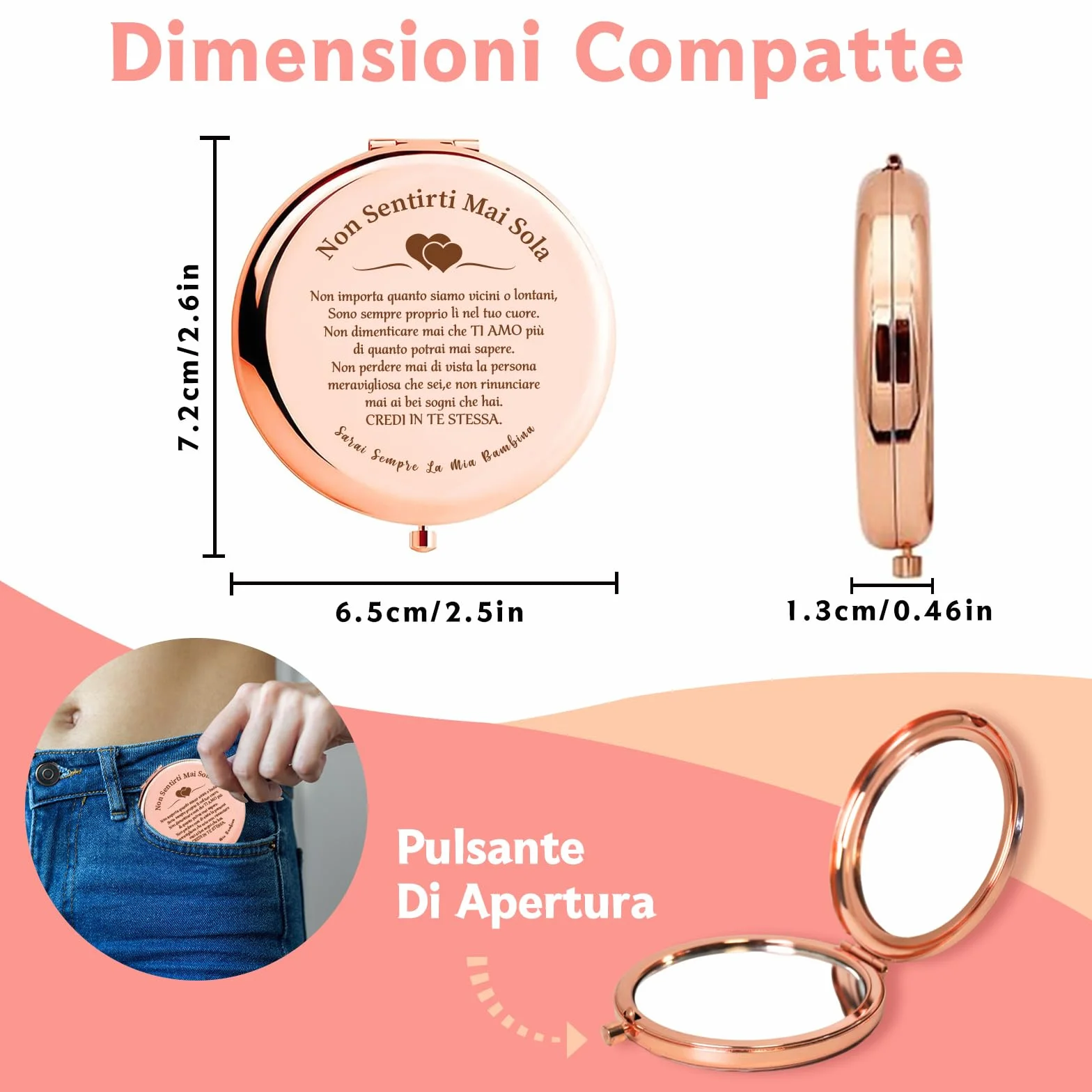 VivaJoy Regalo Figlia Specchio Tascabile Elegante 18 Anni Compleanno Laurea