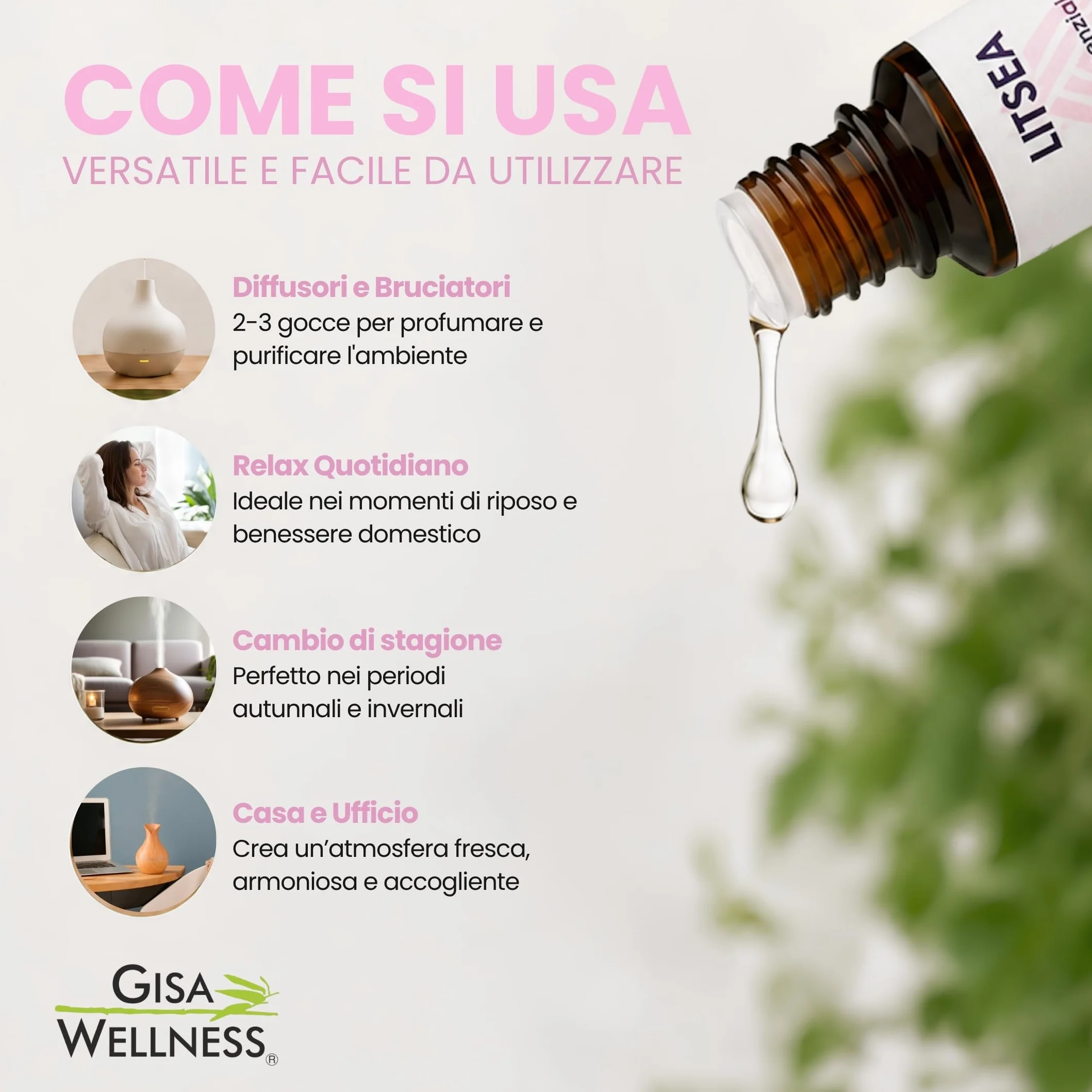Olio Essenziale di Litsea Cubeba 10ml 100% Naturale Puro per Aromaterapia Diffusori Made in Italy