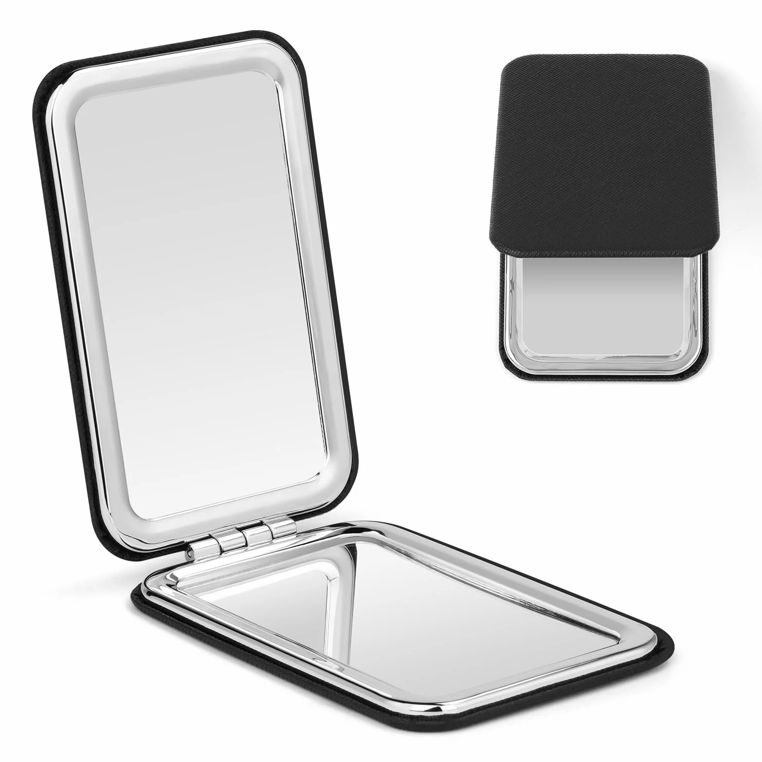 Specchio da Viaggio Portatile con Ingrandimento a due Lati Trucco Professionale Bifacciale Pelle Rettangolare