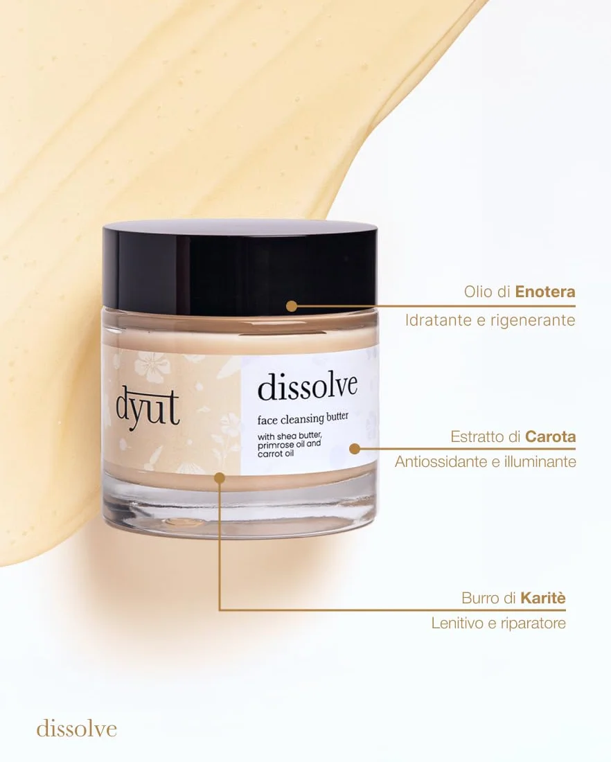 Dissolve – Burro Struccante Nutriente 100 ml | Burro di Karité + Olio di Enotera | Elimina Trucco Waterproof & Impurità | Vegan & Clean Beauty