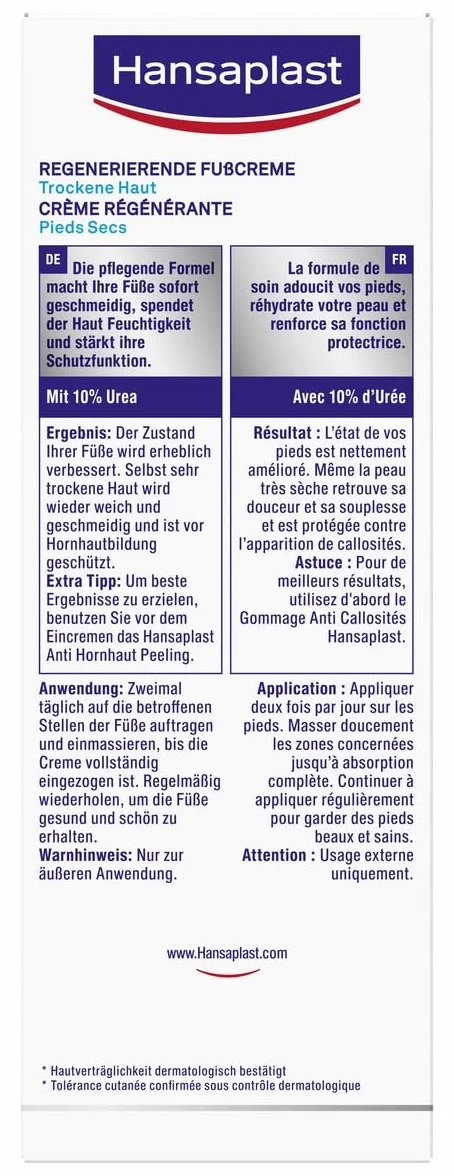 Hansaplast Crema rigenerante per piedi (100 ml), cura dei piedi con urea per piedi secchi e ruvidi, idratante protegge dalla formazione di calli