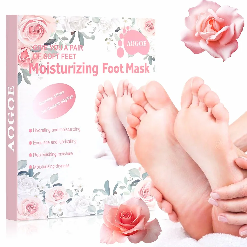 Maschera Piedi Idratante, 4 Paia Maschera Piedi ad Azione Idratante e Rigenerante, Calzini Idratanti per Riparazioni Cutanee Secche Invecchiamento Cracked Heels, per Piedi Lisci e Morbidi