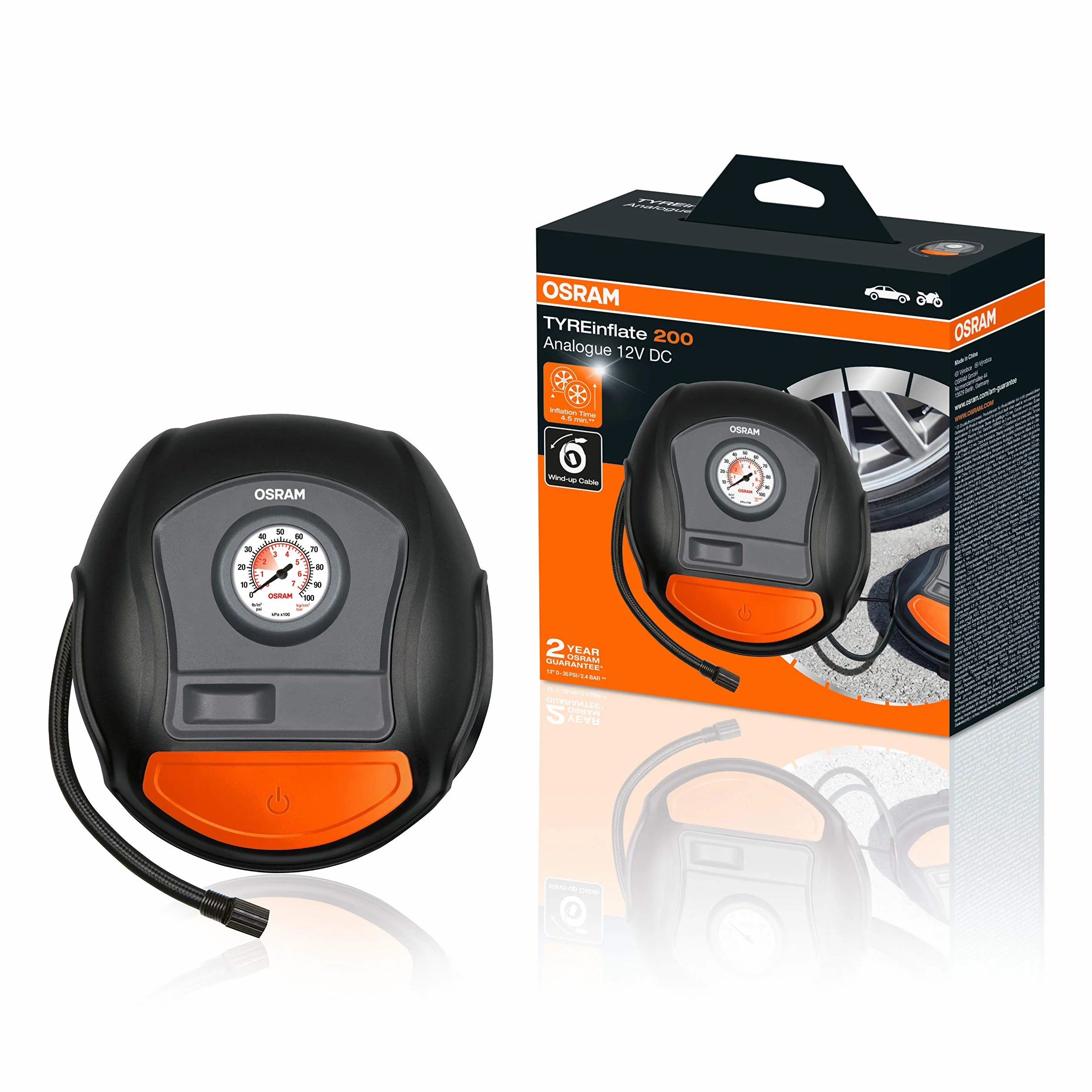 OSRAM OTI200 TYREinflate 200 Pompa elettrica analogica compressore Auto Portatile 12V