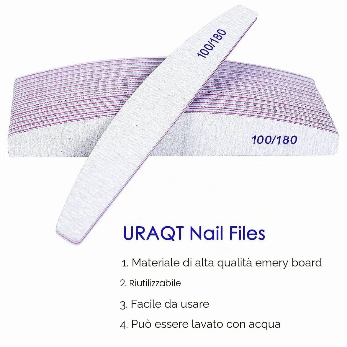 URAQT Lime per Unghie 100/180 Professionali Lavabili a Doppia Faccia, 16 Pezzi