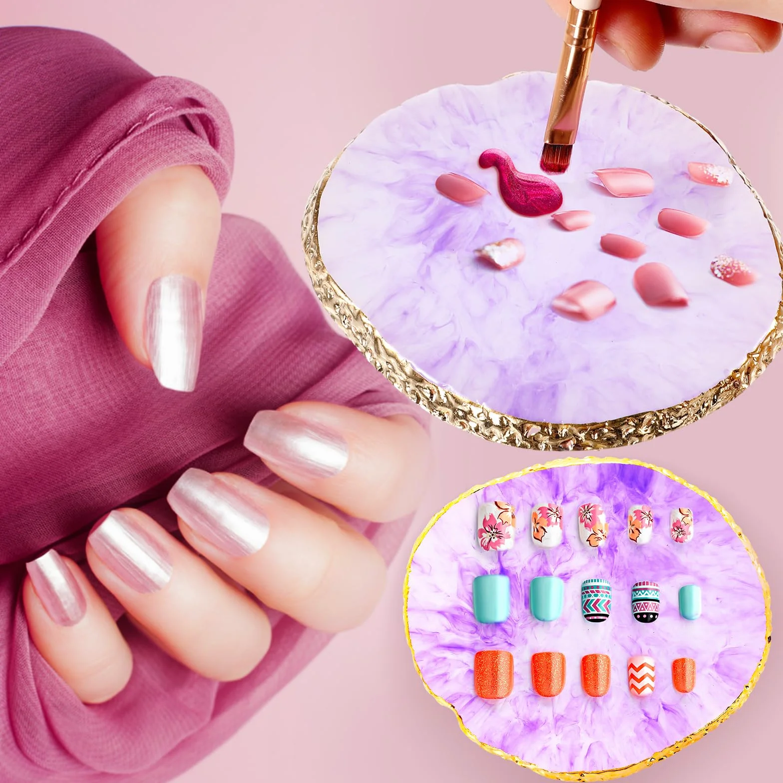 WLLHYF Tavolozza per nail art, in resina, per nail art, mista, irregolare, piastra per il trucco, per nail art, colore dipinto a mano (viola)
