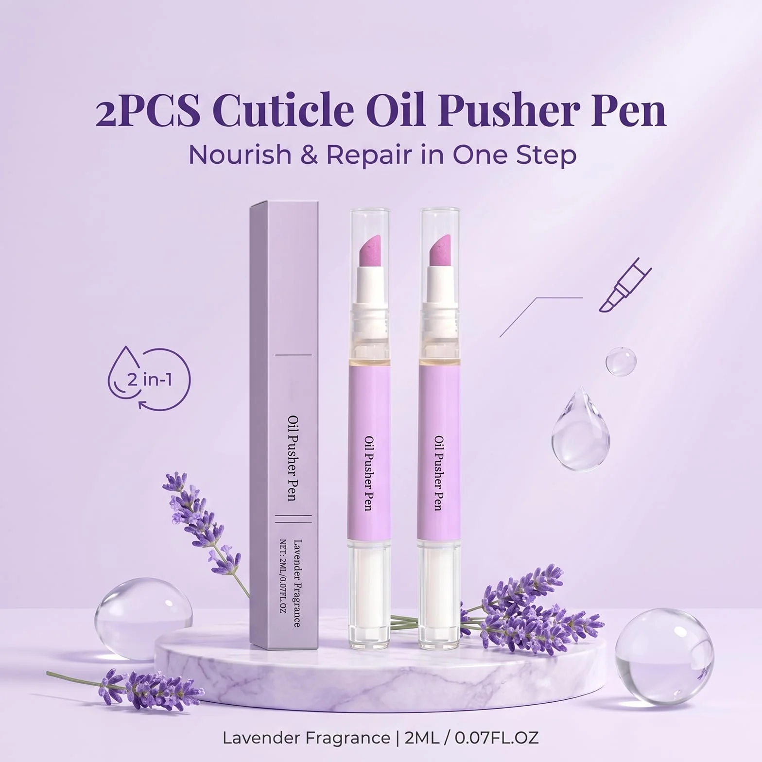 Penna Olio Cuticole 2 in 1 con Punta in Ceramica, Spingi Cuticole e Olio Cuticole Unghie, Cuticle Remover per Cuticole Secche e Danneggiate, Trattamento Idratante per Unghie (2 Pezzi)