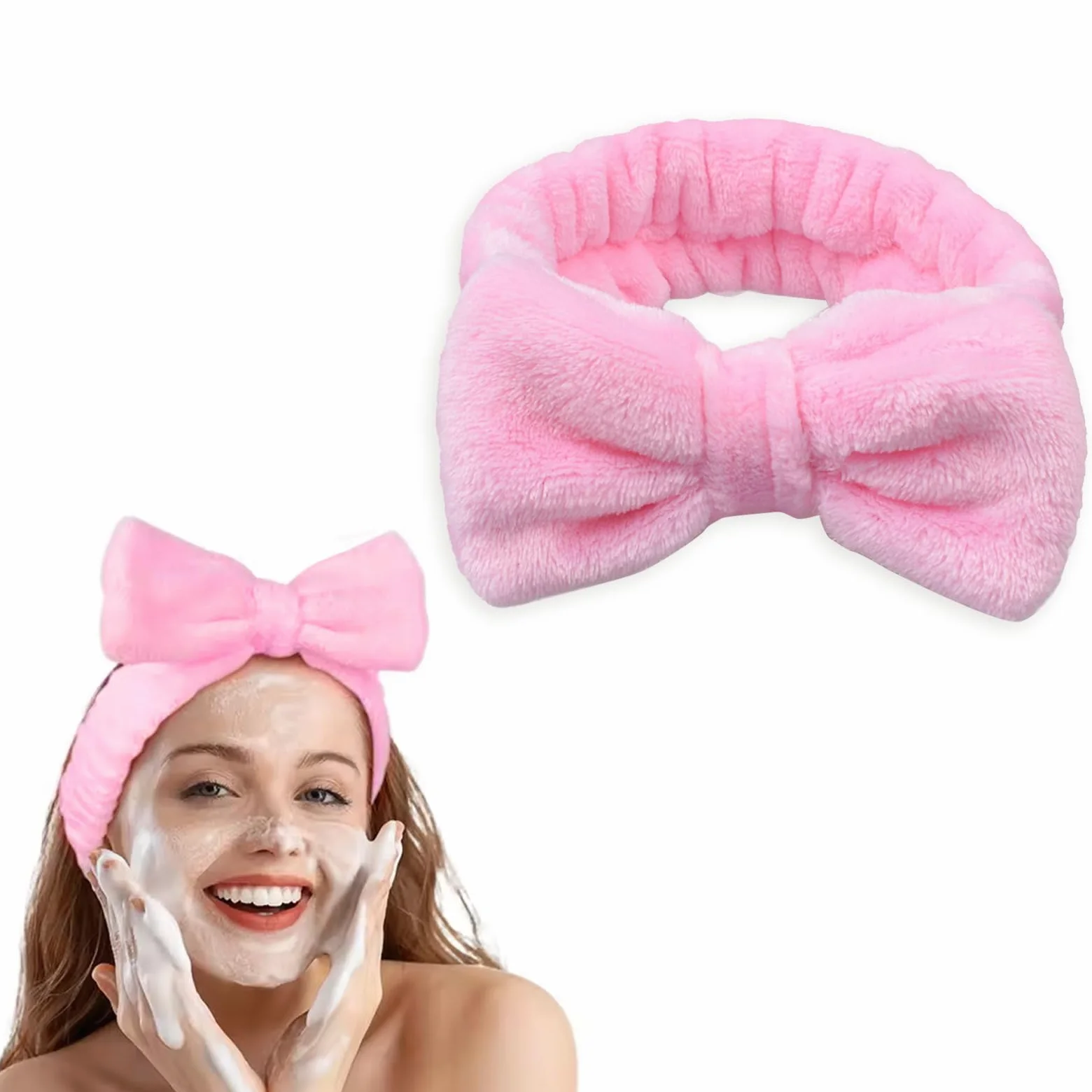 Cerchietti per capelli da spa, fasce per il trucco da donna, fascia per il viso in morbido pile corallo per trucco, fasce per capelli con fiocco per lavare il viso, doccia, cura della pelle