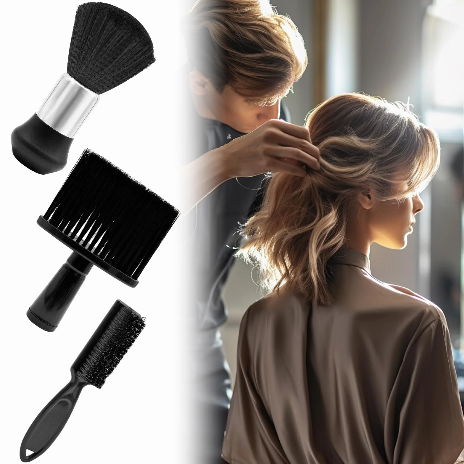 3 pennelli da parrucchiere, set di pennelli per il collo, per parrucchiere, per il collo, per capelli, per il barbiere, per la pulizia dei capelli, per la rimozione della polvere, colore nero