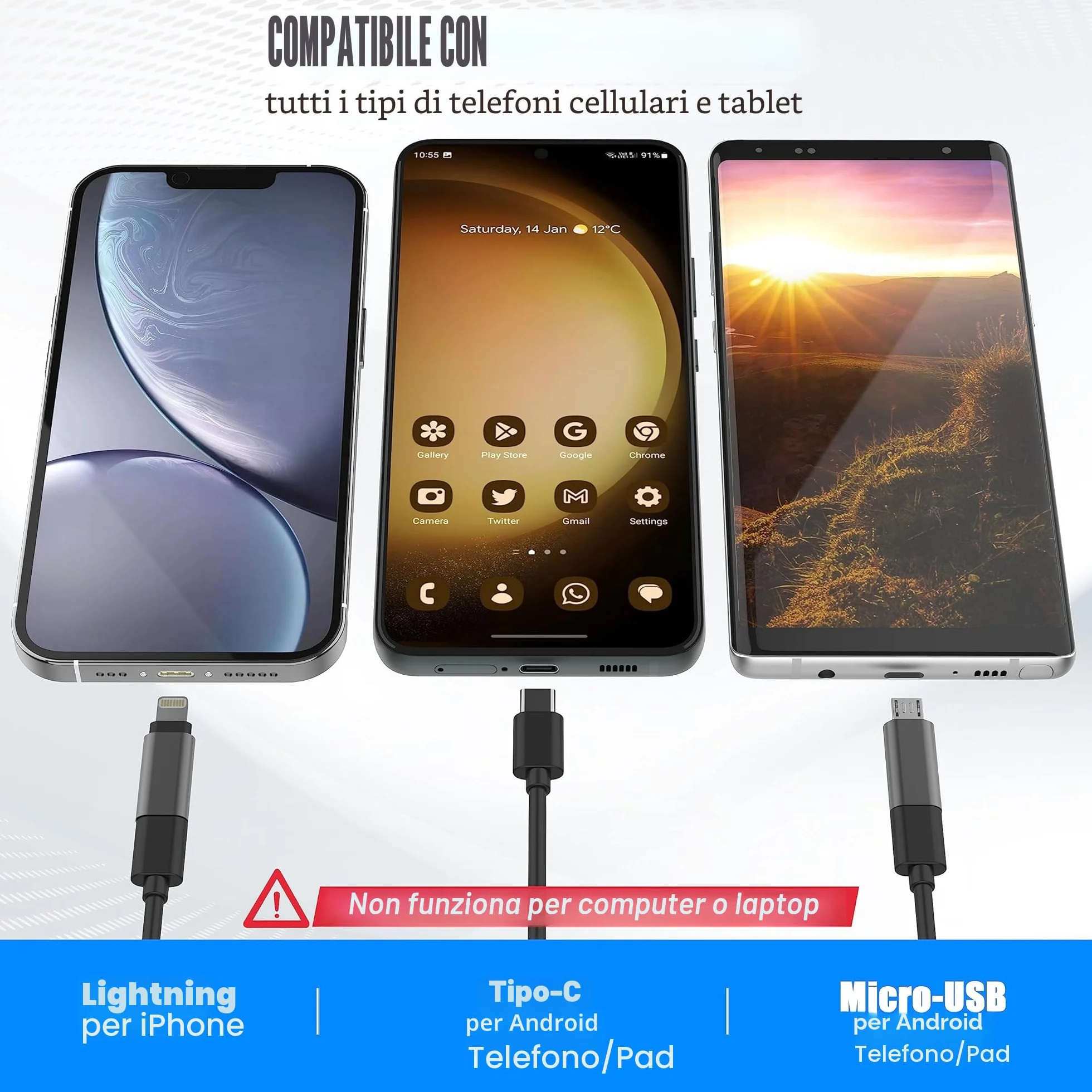 Boroscopio a Serpente a Doppia Lente 1920P, Endoscopio Tipo C con 8 Luci LED per Smartphone Android iOS iPhone iPad Samsung 5M