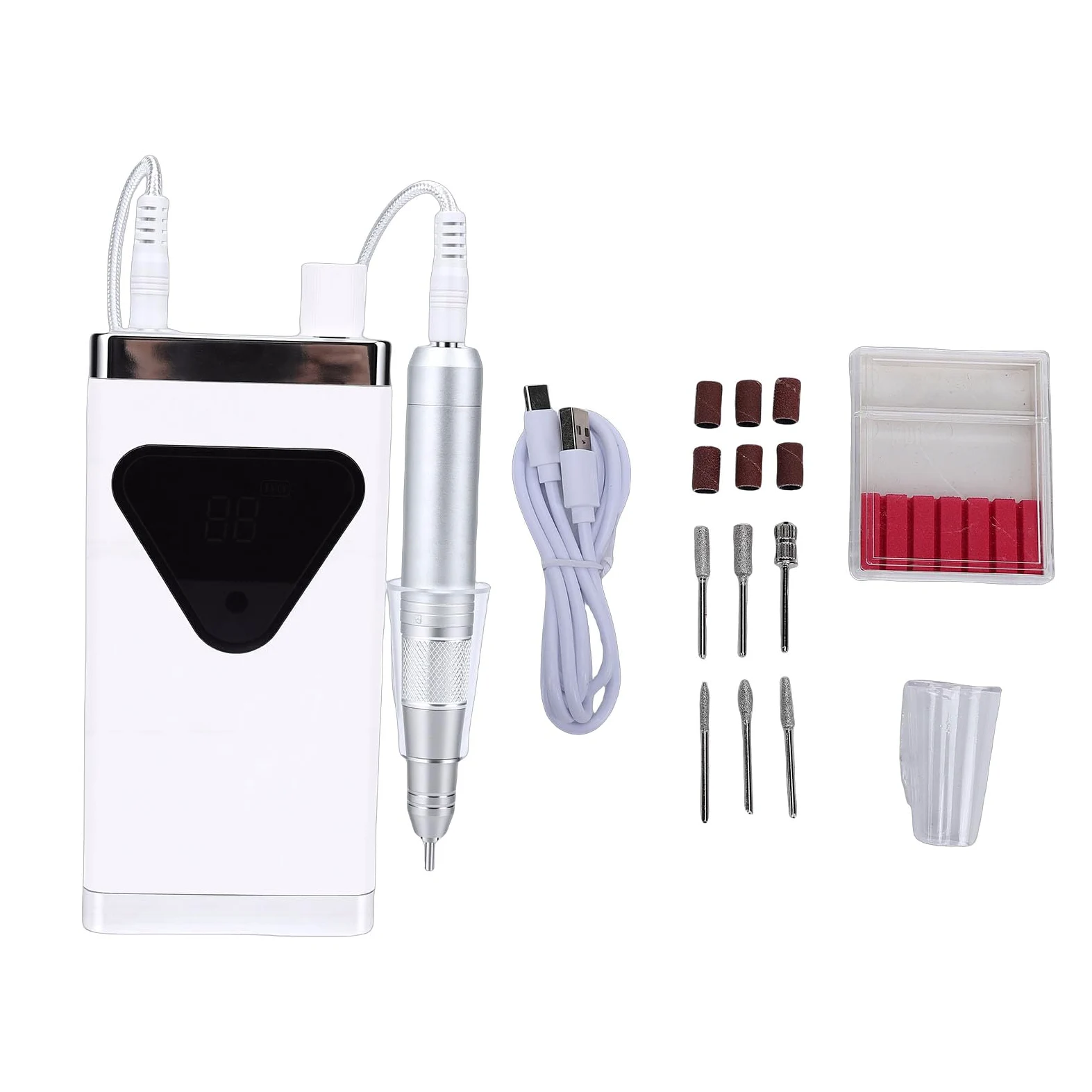 Pongnas [Smerigliatrice per Unghie] Trapano per Unghie Portatile Ricaricabile, Batteria a Lunga Durata, 45000 Giri/min (WHITE)