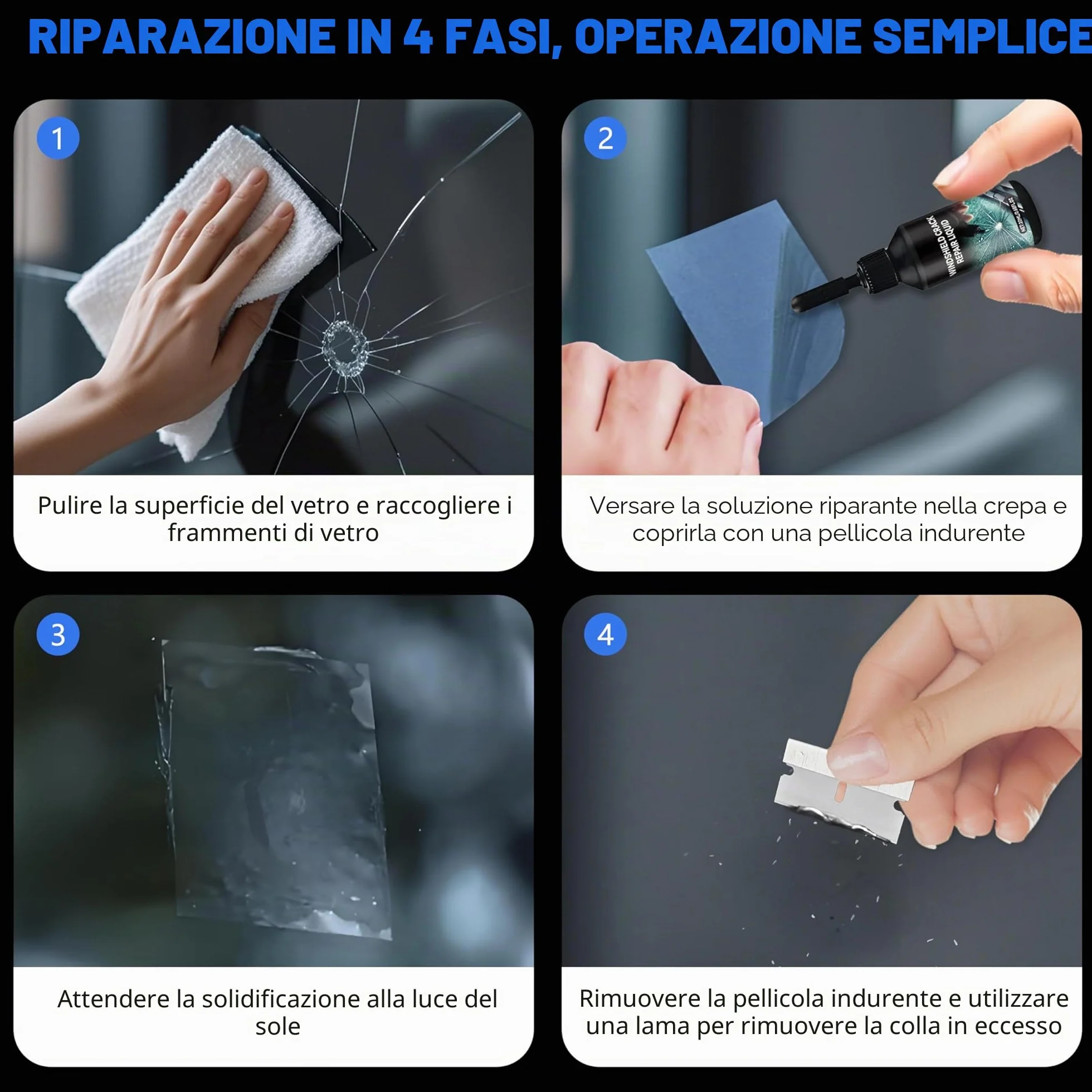 Kit di Riparazione del Vento Cracking per Chip e Cracks, Kit di Riparazione per Auto Windshield Crack Repair Liquid for Cracks, Kit di Riparazione del Chip Rock Windshield (1)