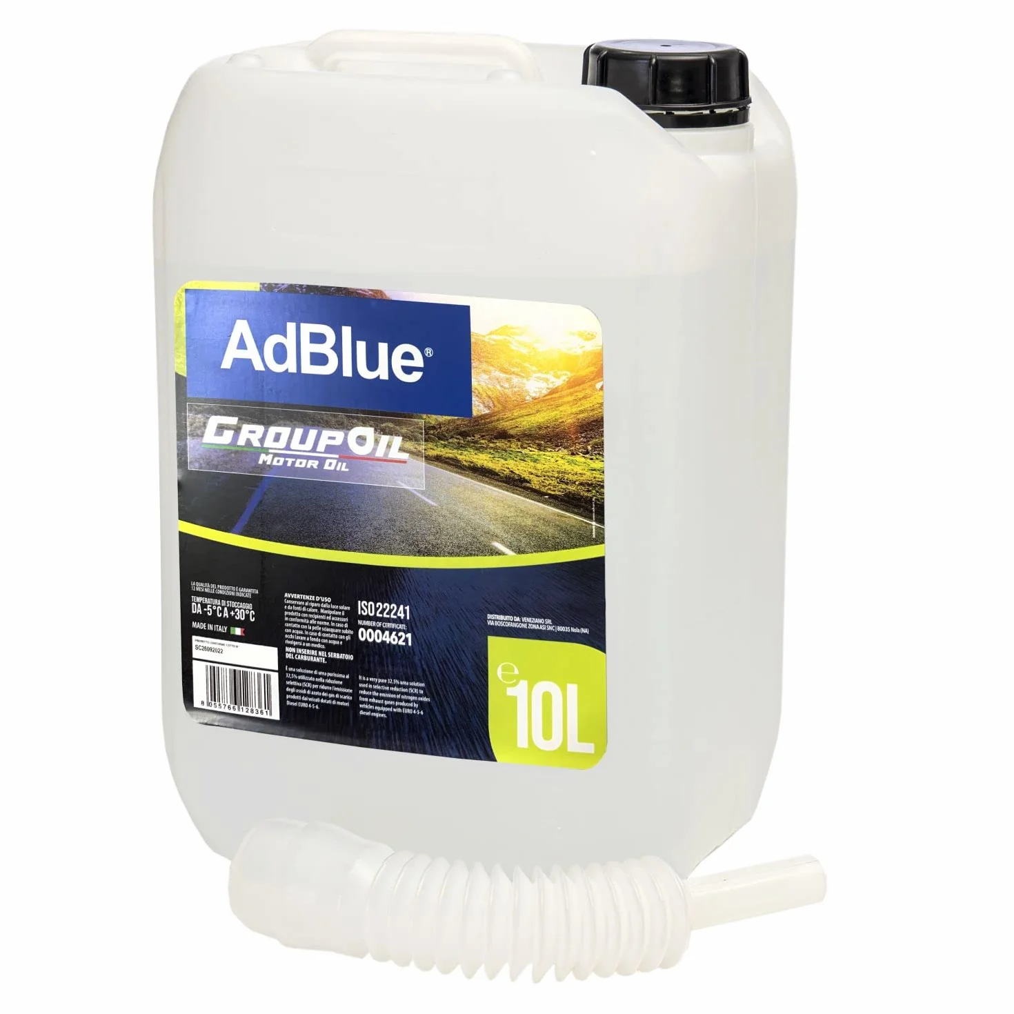 GROUPOIL - Adblue 10L per motori diesel, additivo per gas di scarico con tubo per facilitare il riempimento - Conforme alla ISO 22241 - compatibile con il sistema SCR - 100% made in italy