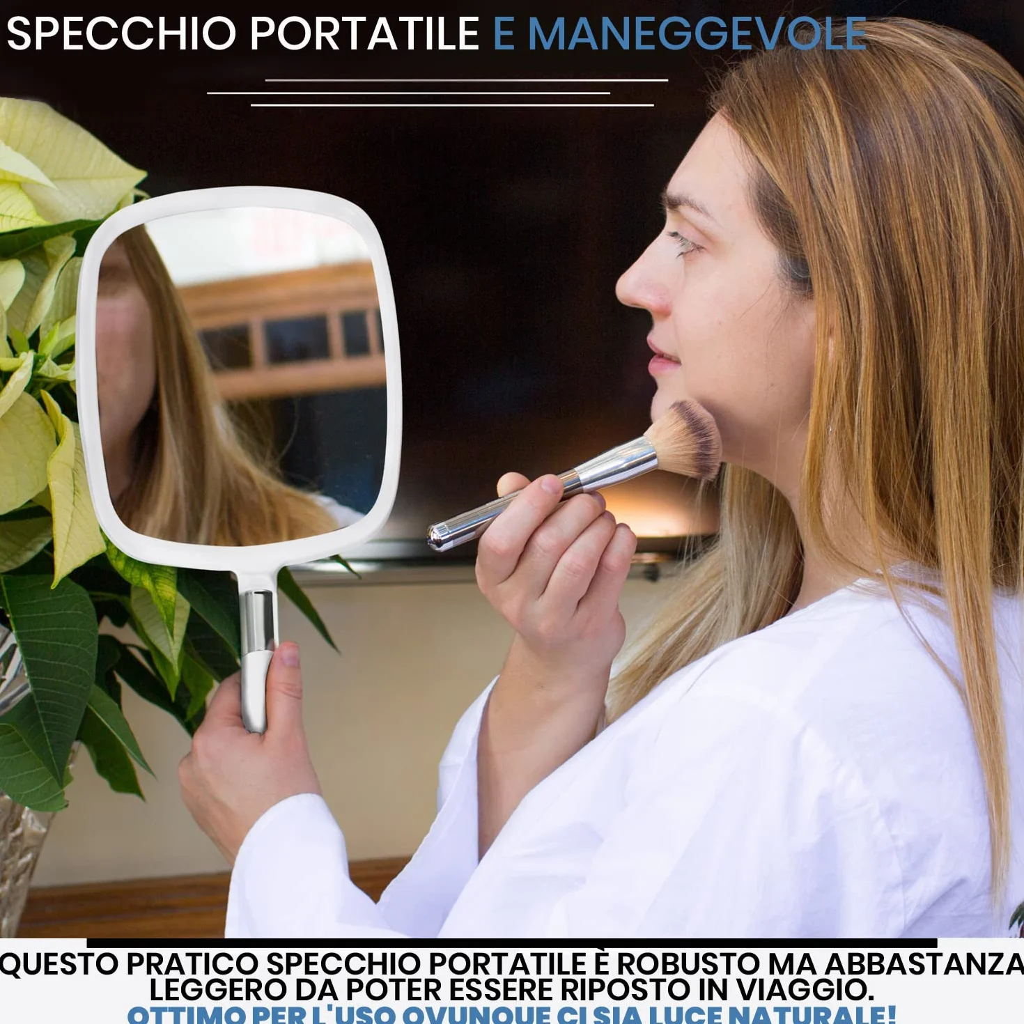 Mirrorvana Specchio portatile con manico ergonomico 23 x 33 cm bianco