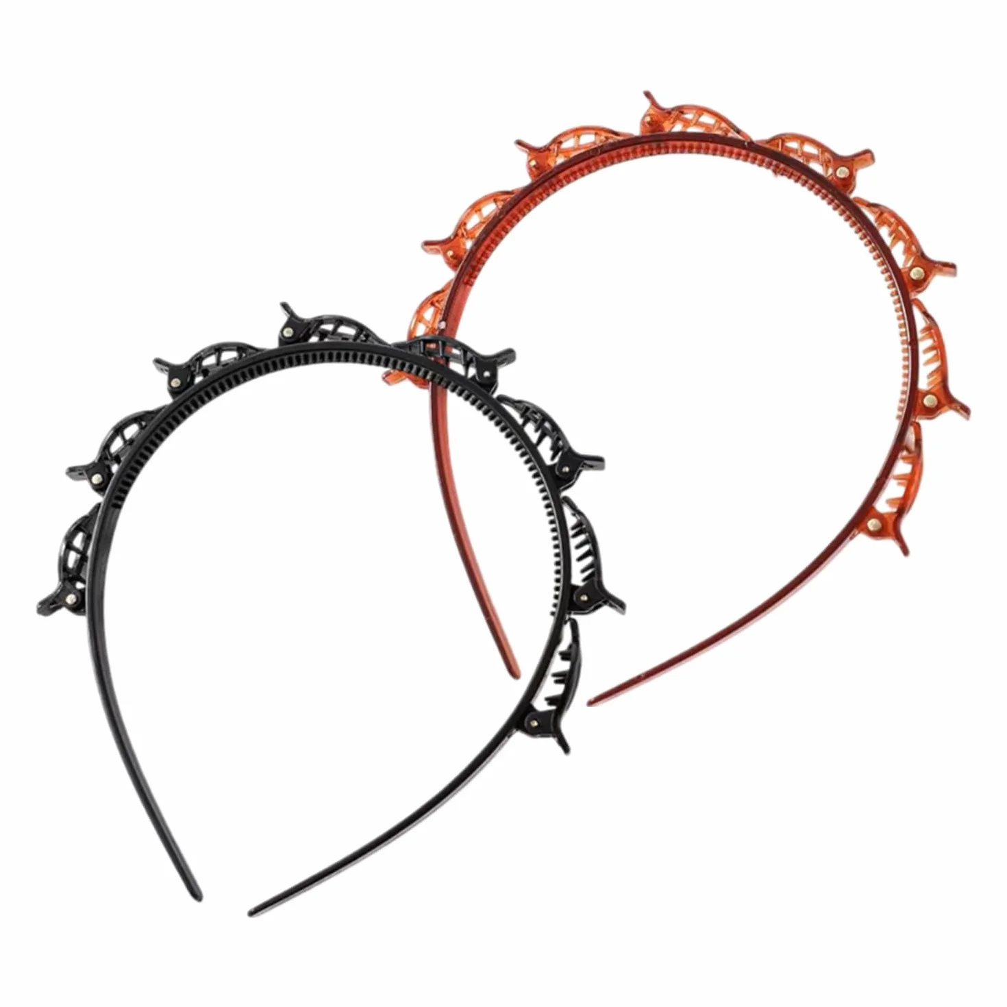 2 cerchietti per capelli con fermagli,Cerchietti con Clip, fermagli per capelli intrecciati, fermagli capelli, Cerchietto a Forcina 2 Pezzi,