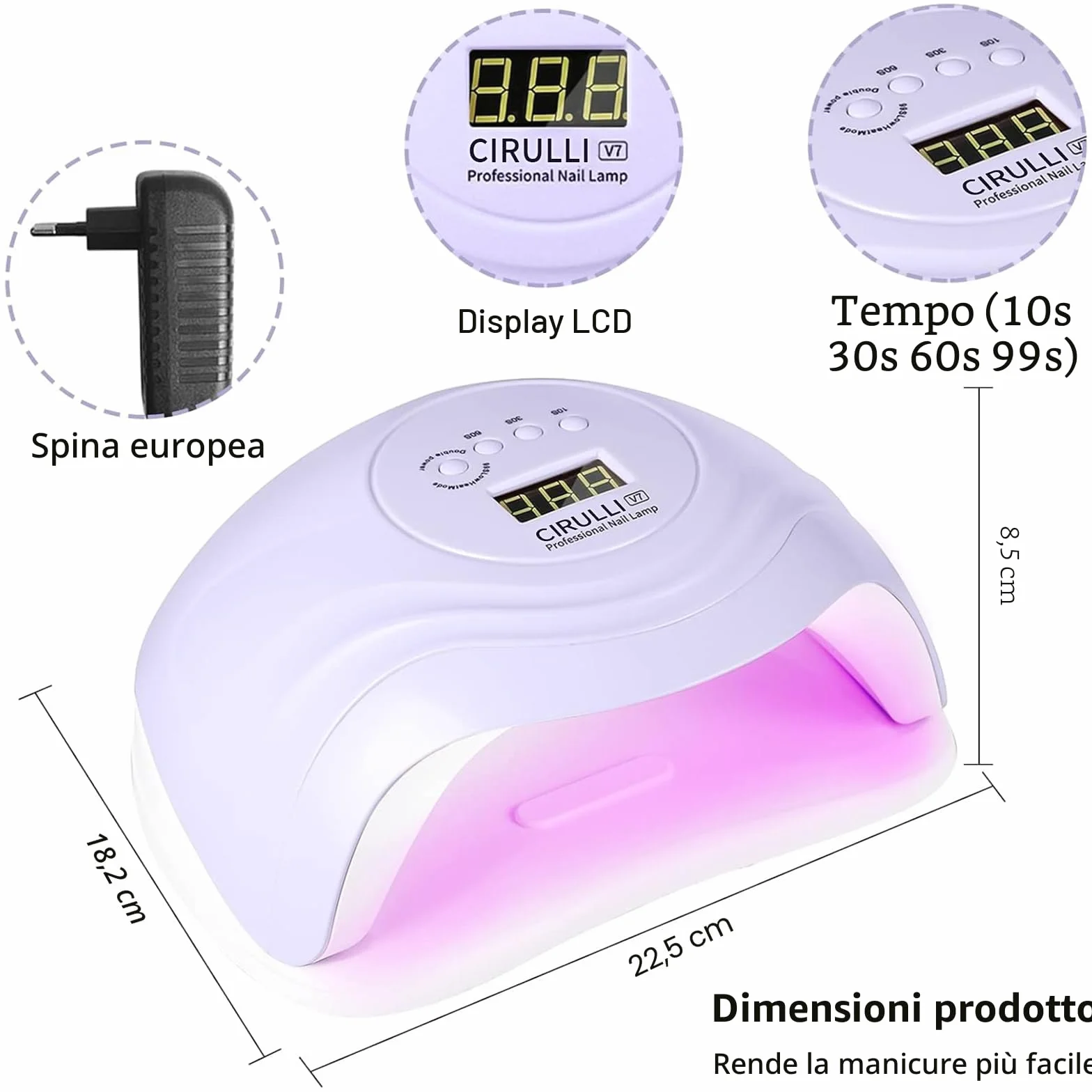 CIRULLI 168W Lampara Uñas Secador Uñas Profesional Ultravioleta Pantalla LCD Sensor Automático 4 Temporizadores Manicura Pedicure Nail Art