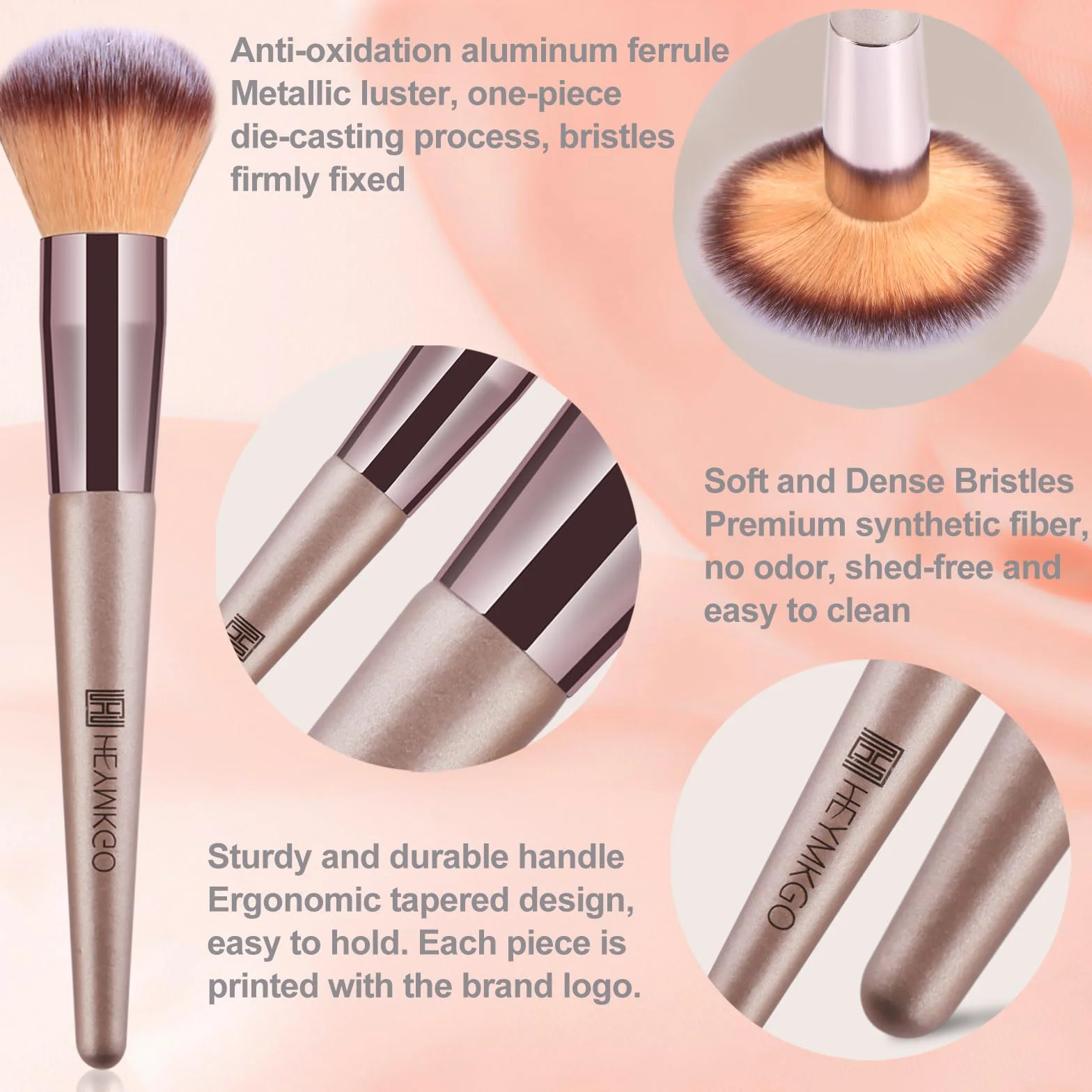 HEYMKGO Set Pennelli Trucco 15 Pezzi Professionale con Trousse Pelle PU Champagne Gold Kit Makeup Brushes Regalo Donne