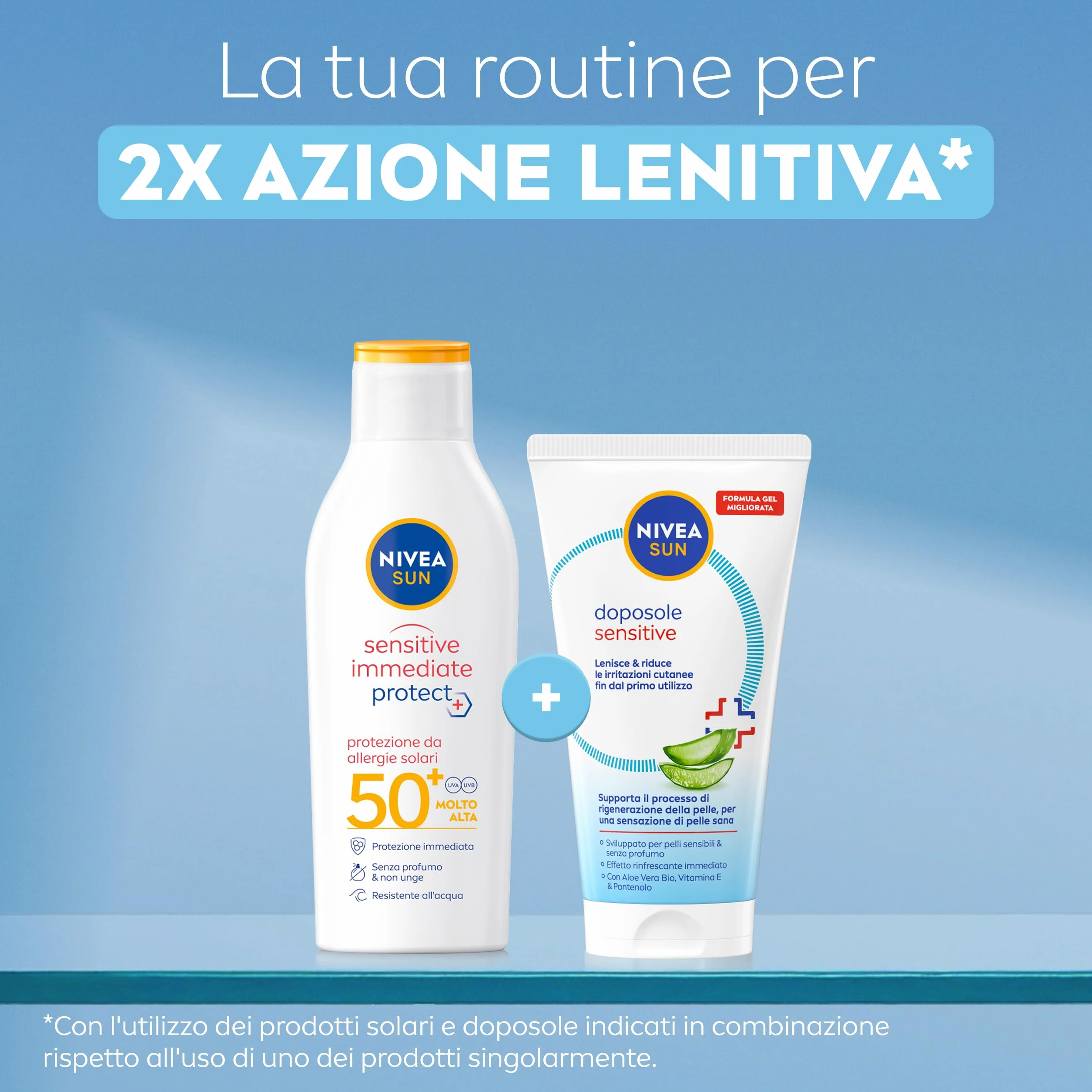 NIVEA SUN Doposole Sensitive 150 ml Aftersun gel idratante lenitivo rinfrescante con Aloe Vera Bio Vitamina E Pantenolo