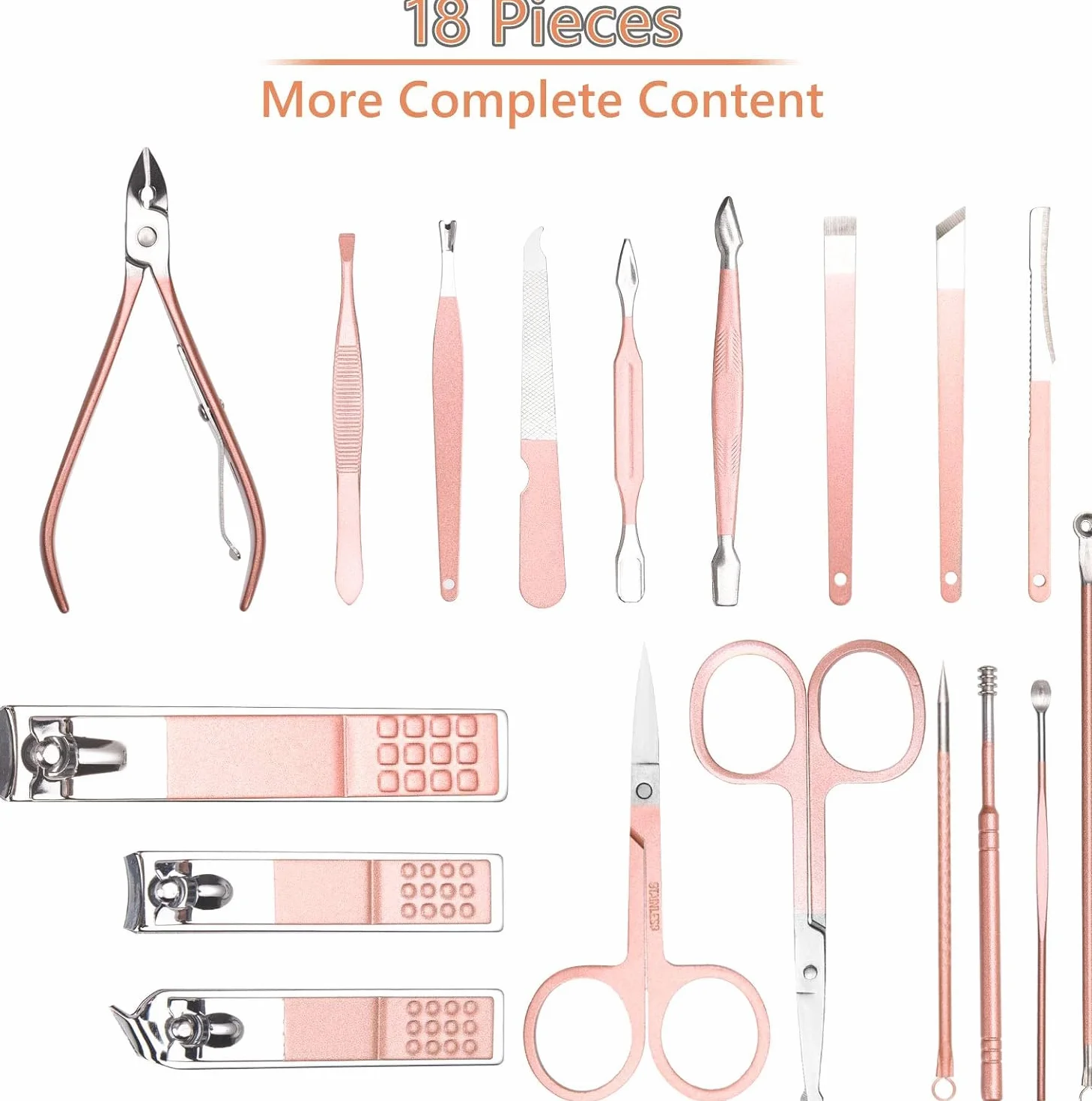URAQT Professionale Tagliaunghie Set 18 Pezzi Grooming Kit Manicure (Oro Rosa)