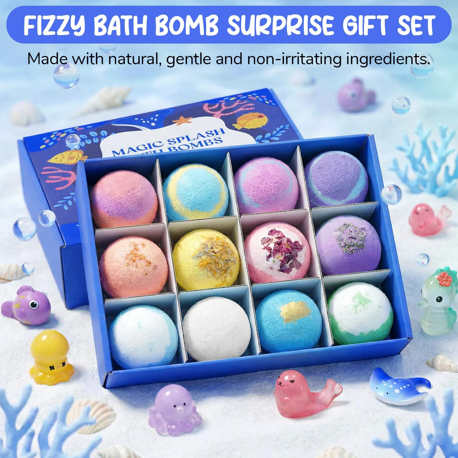 Bombe da bagno con sorpresa, 12PCS Bombe da bagno bambini, bombe da Bagno in Schiuma Organica Naturale, Regali per Ragazzi e Ragazze,bath bomb gift