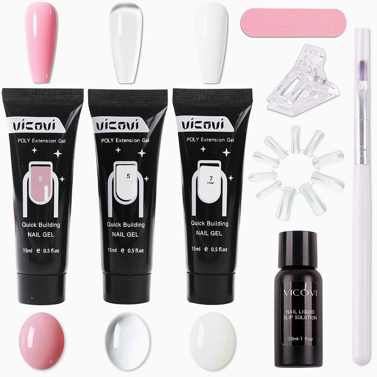 Gel costruttore Polygel for estensione unghie in gel - Rosa, bianco, trasparente con cartine rimovibili - Kit for nail art 3D for principianti