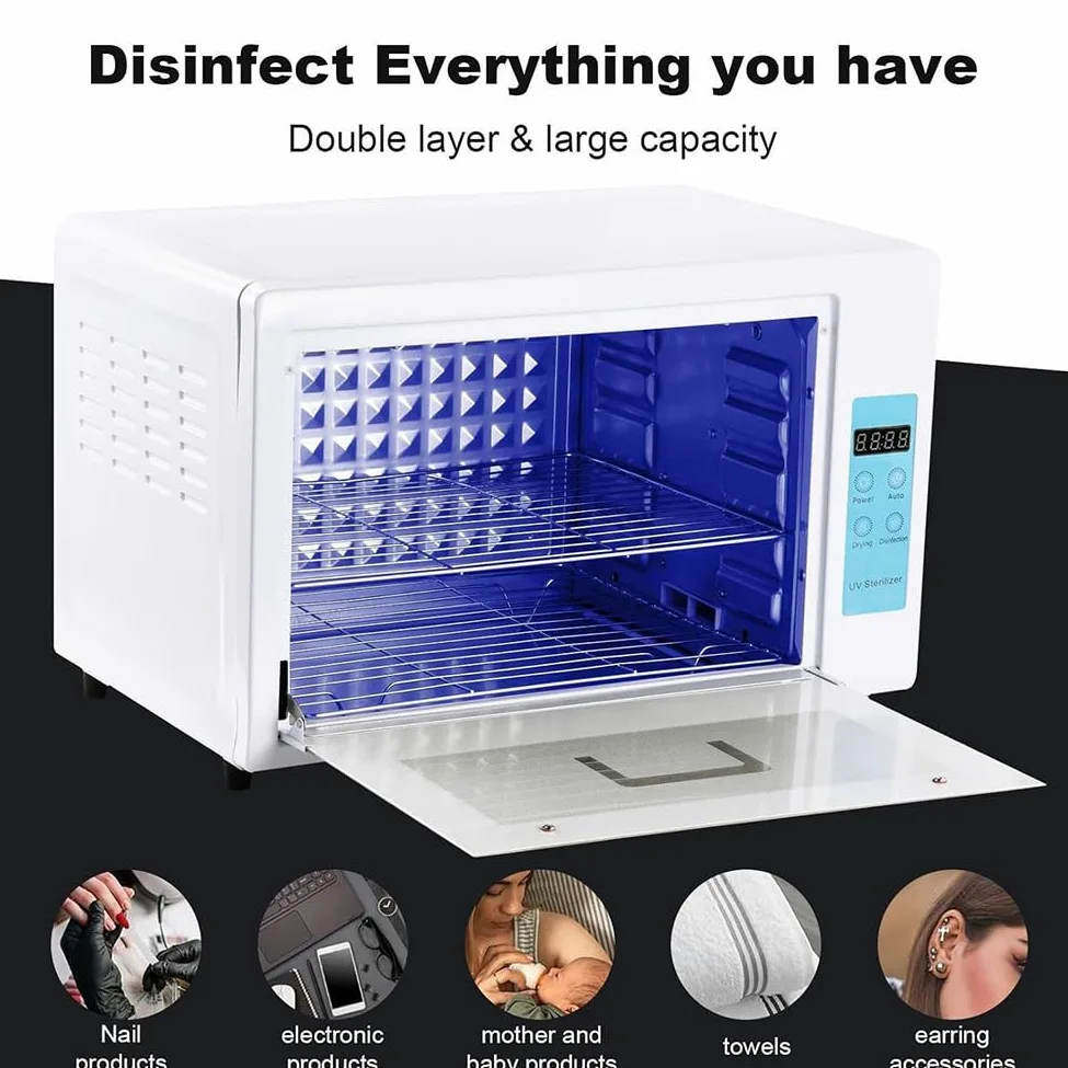 Macchina per la Pulizia degli Strumenti per Unghie da 48 Litri, Scatola di sterilizzazione UV, Display a LED, apparecchiatura per la Cura, l'asciugatura e la conservazione,Rosa