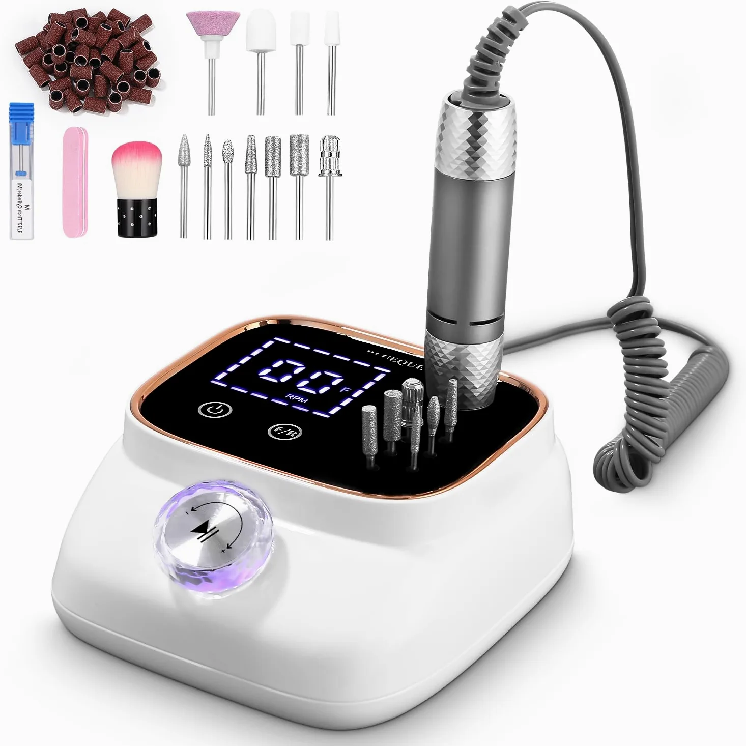 Zawaer Fresa per Unghie 45,000RPM, Professionale Lima Elettrica per Unghie, Touchscreen, con Punta in Ceramica Kit Unghie, Salone Manicure Set e Pedicure Elettrico per Semipermanente Gel Oro