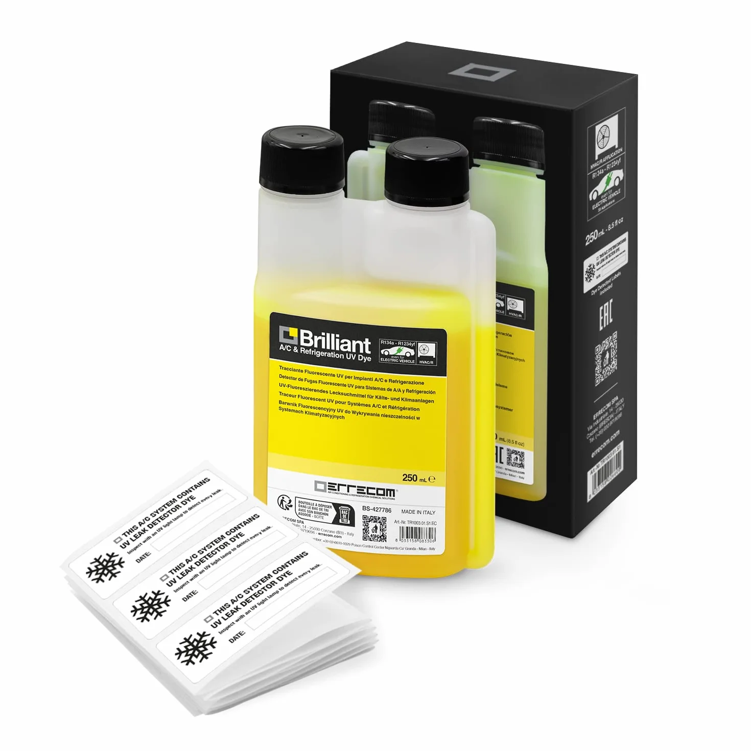 ERRECOM Brilliant Tracciante Fluorescente UV 250 ml per Perdite Gas Refrigerante
